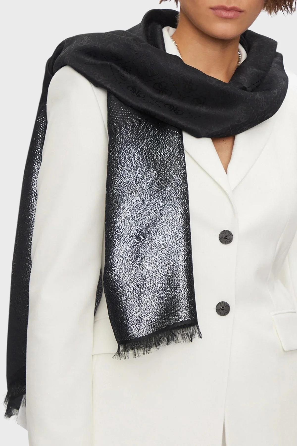 Guess Scarf Desenli Modal Karışımlı Parlak Görünümlü 80 x 180 cm AW5192MOD03 Bayan Şal AW5192 MOD03 BLA SİYAH - 1