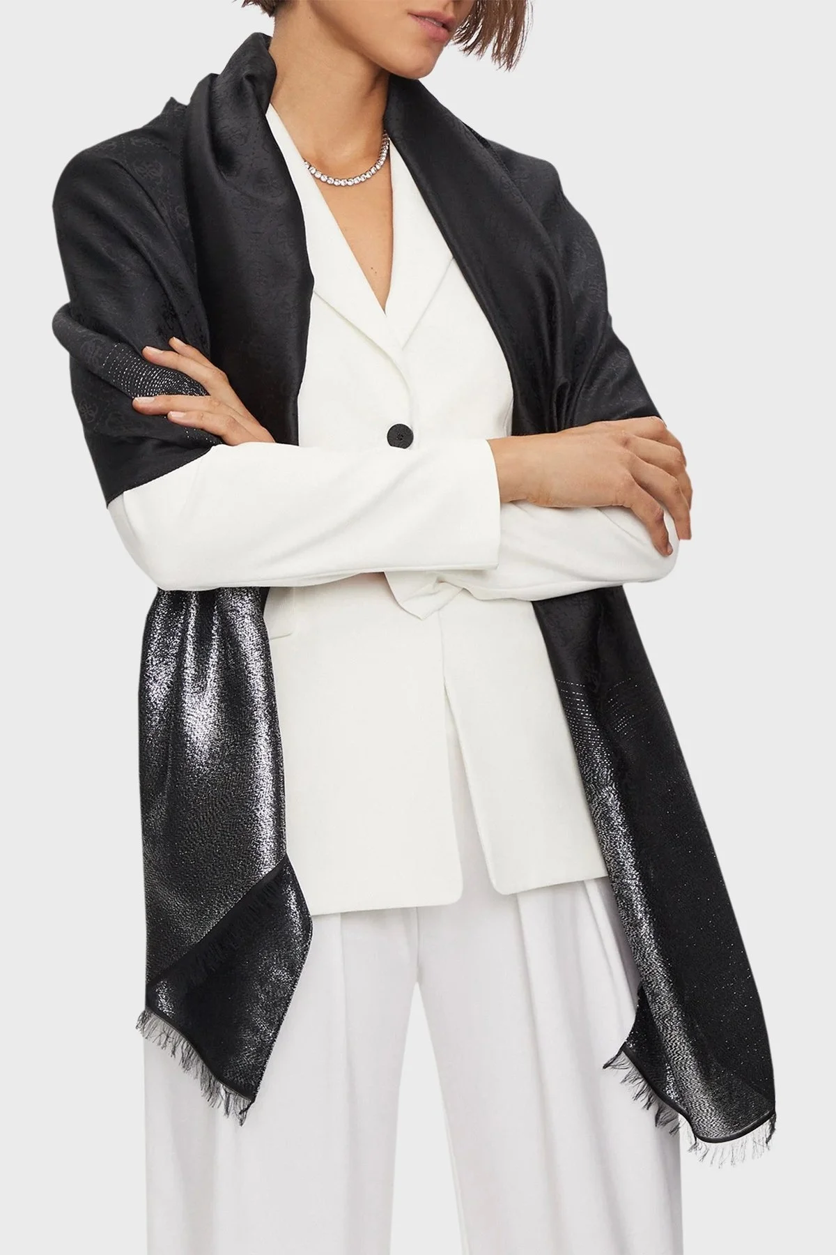 Guess Scarf Desenli Modal Karışımlı Parlak Görünümlü 80 x 180 cm AW5192MOD03 Bayan Şal AW5192 MOD03 BLA SİYAH - 2