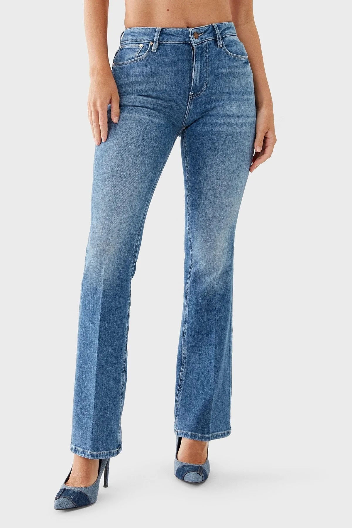 Guess Sexy Flare Pamuklu Regular Fit Cepli Bol Paça Jeans Bayan Kot Pantolon W3YA0L D4U55 CAMI LACİVERT - 1