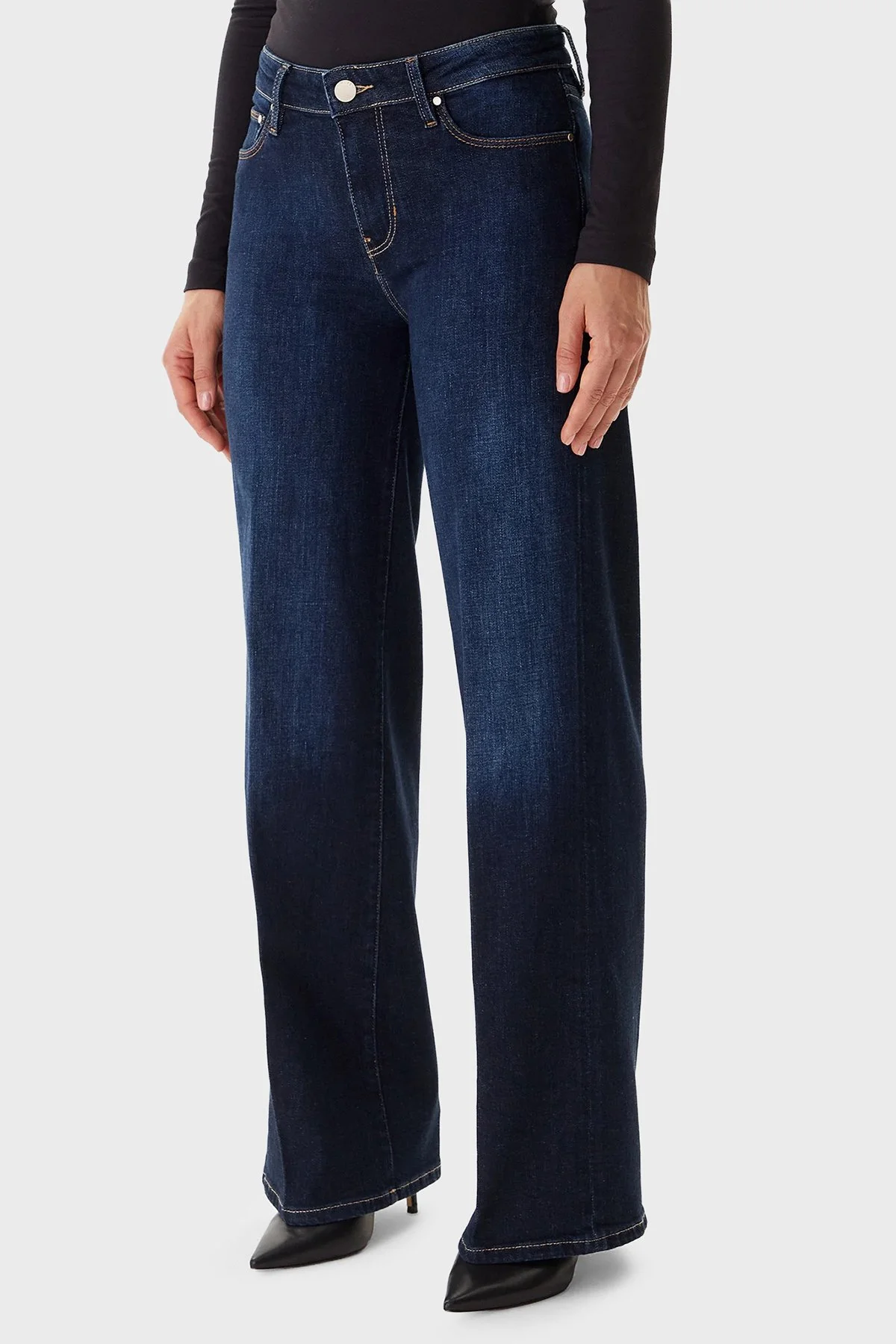 Guess Sexy Pamuk ve Kaşmir Karışımlı Wide Leg Bol Paça Jeans W5BA96D4U54 Bayan Kot Pantolon W5BA96 D4U54 CADA LACİVERT - 1