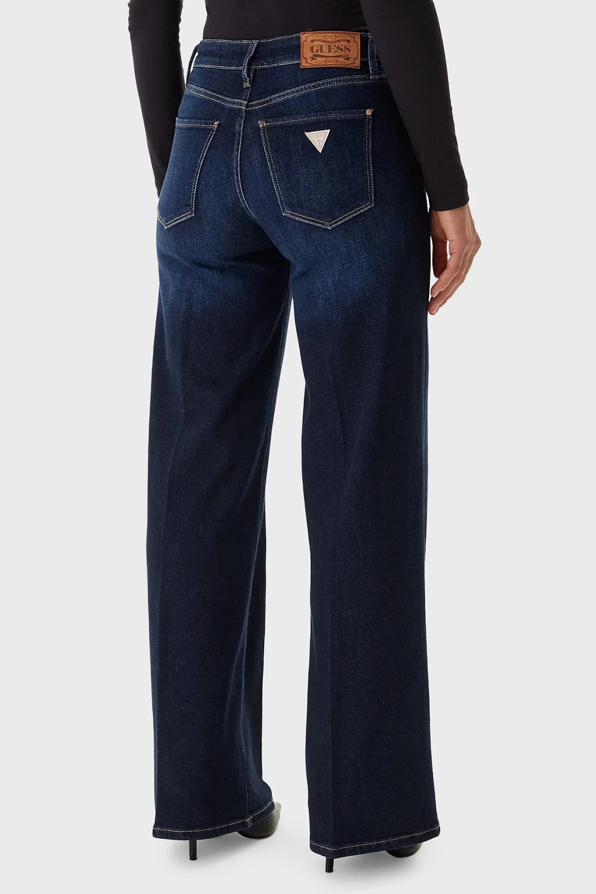Guess Sexy Pamuk ve Kaşmir Karışımlı Wide Leg Bol Paça Jeans W5BA96D4U54 Bayan Kot Pantolon W5BA96 D4U54 CADA LACİVERT - 3