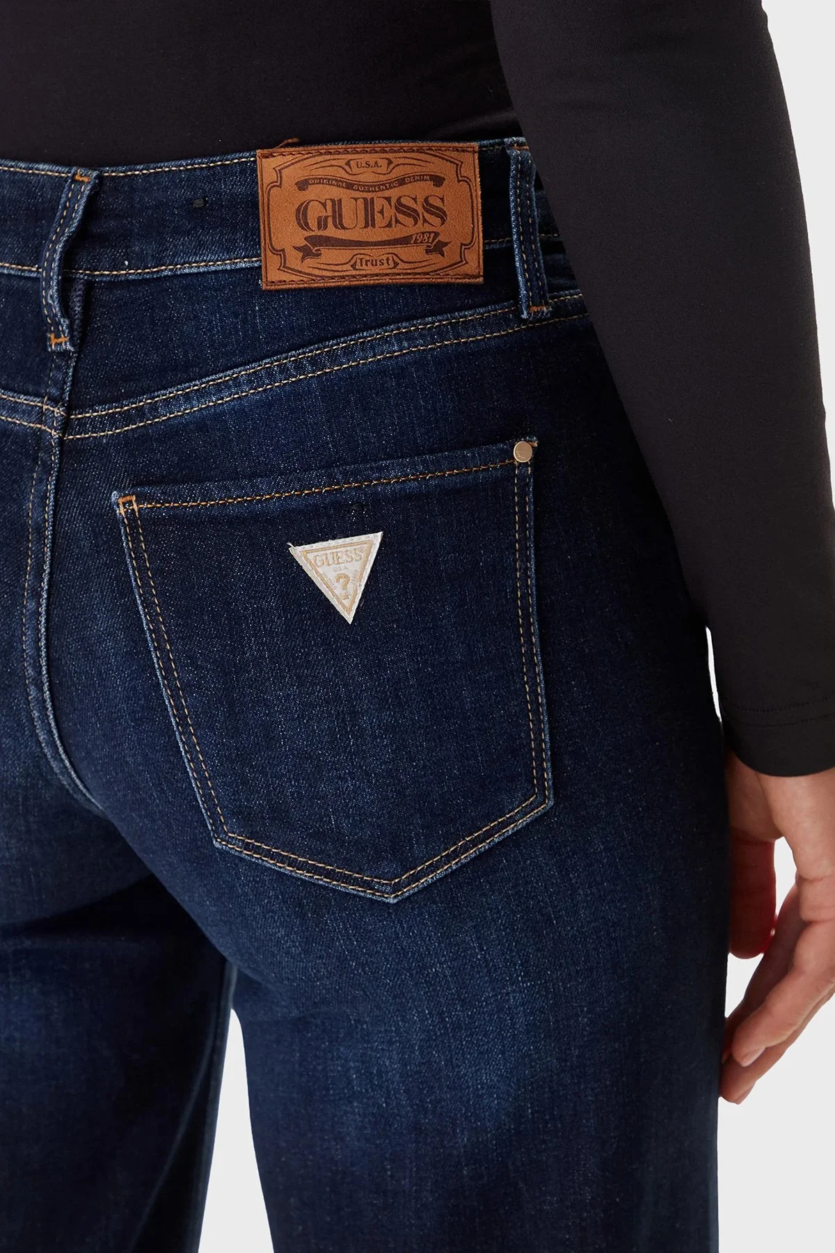 Guess Sexy Pamuk ve Kaşmir Karışımlı Wide Leg Bol Paça Jeans W5BA96D4U54 Bayan Kot Pantolon W5BA96 D4U54 CADA LACİVERT - 5
