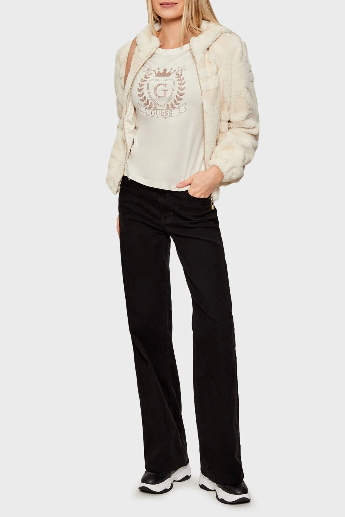 Guess Sexy Palazzo Pamuklu Regular Fit Bol Paça Bayan Pantolon W5BA96WFQYBJBLK SİYAH - 2