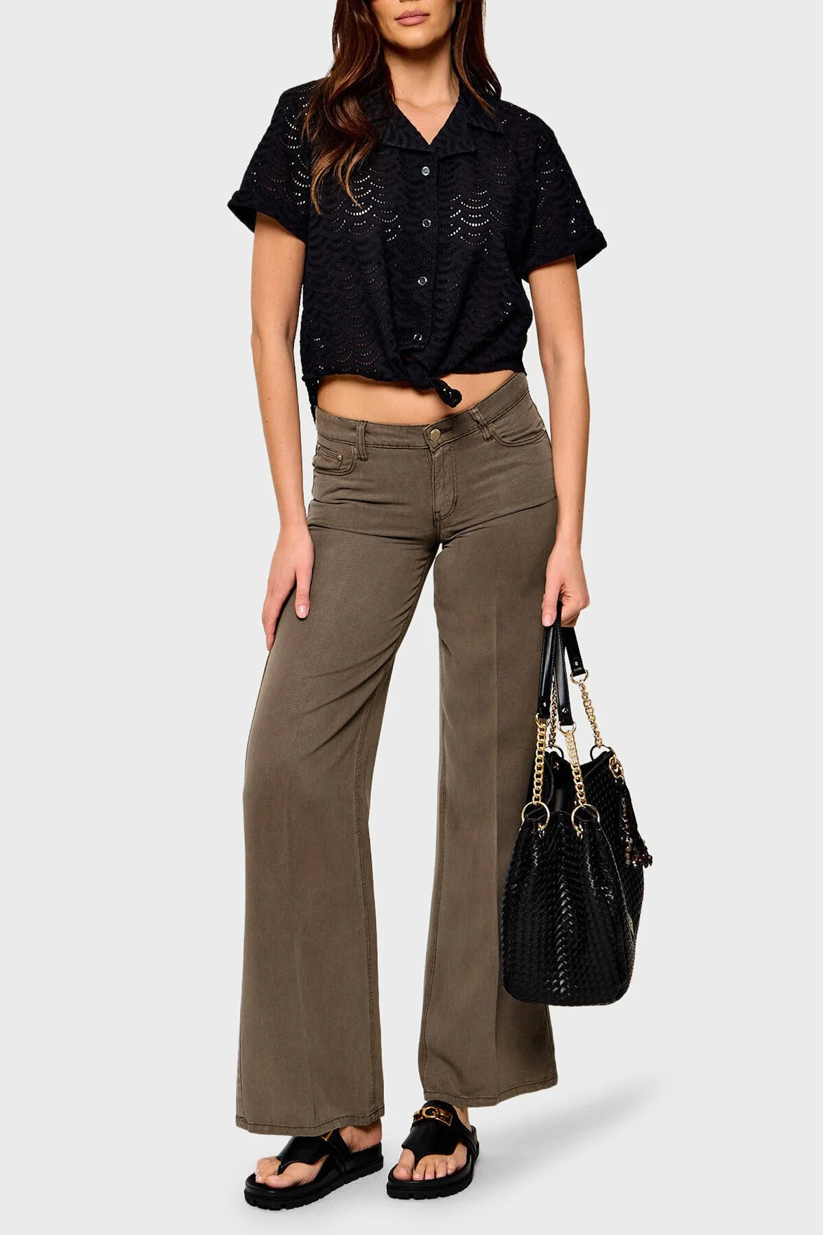 Guess Sexy Wide Leg Fit Geniş Paça Palazzo W4GA96WDP85 Kadın Pantolon W4GA96 WDP85 G1EC VİZON - 2