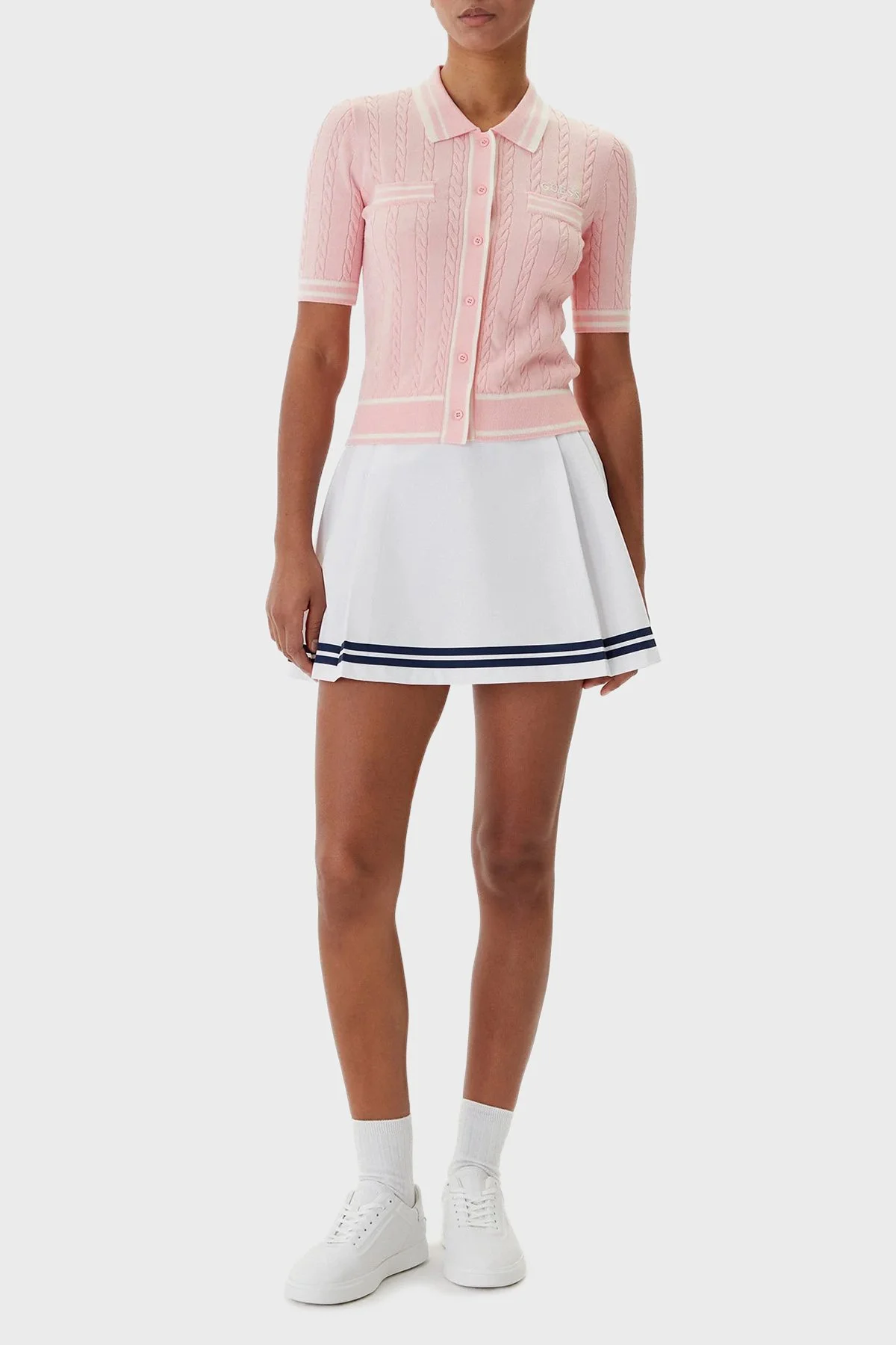 Guess Shari Logolu Slim Fit Örgü Detaylı Kısa Kollu Triko V6RR02Z4652 Bayan Hırka V6RR02 Z4652 G66E PEMBE - 2