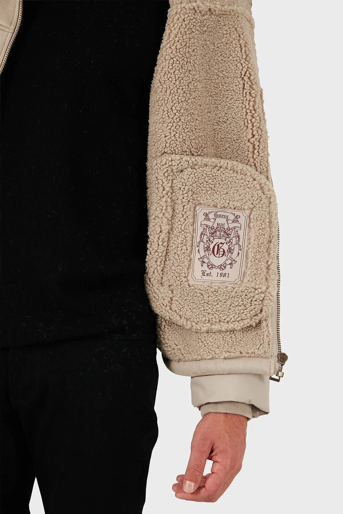 Guess Shearling Logolu Regular Fit Ceket Yaka Fermuarlı M5BL79W2292 Erkek Mont M5BL79 W2292 G1CA BEJ - 7