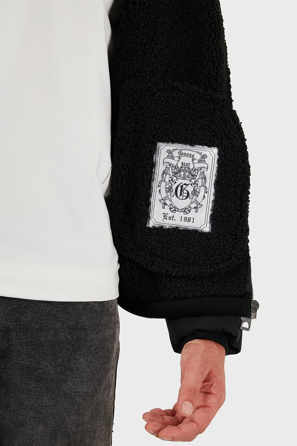 Guess Shearling Logolu Regular Fit Ceket Yaka Fermuarlı M5BL79W2292 Erkek Mont M5BL79 W2292 JBLK SİYAH - 6