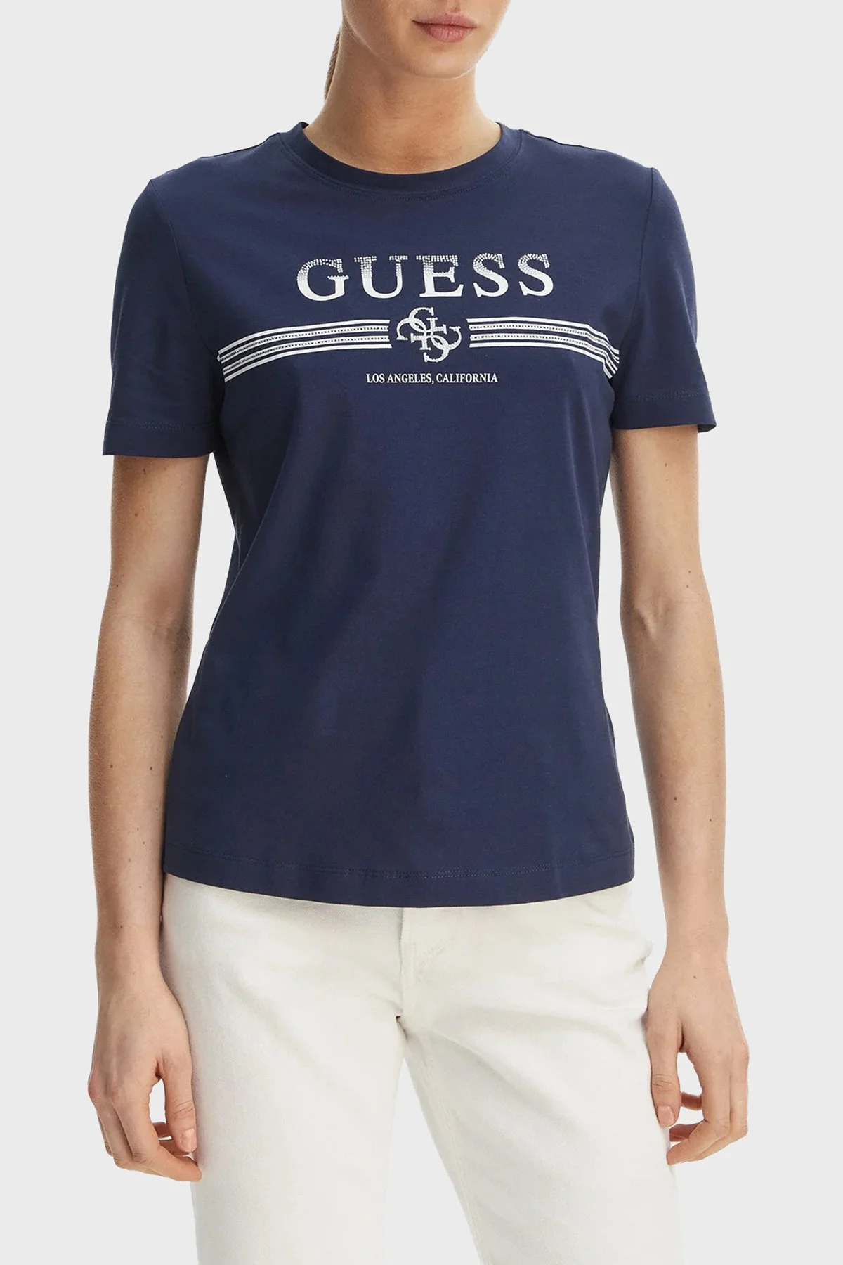 Guess Siena Pamuklu Slim Fit Logolu Yuvarlak Yaka V6GI07K2968 Bayan T Shirt V6GI07 K2968 G7JX LACİVERT - 1