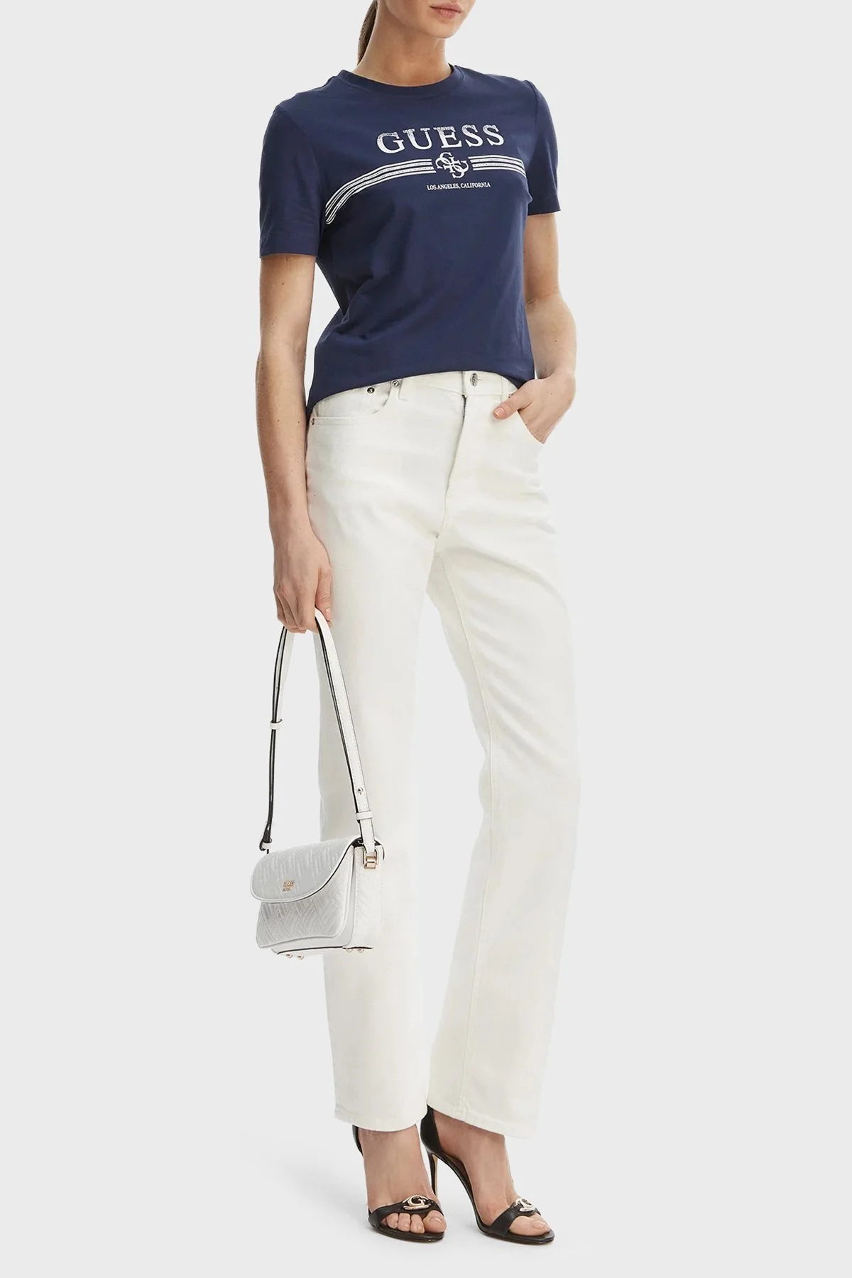 Guess Siena Pamuklu Slim Fit Logolu Yuvarlak Yaka V6GI07K2968 Bayan T Shirt V6GI07 K2968 G7JX LACİVERT - 2