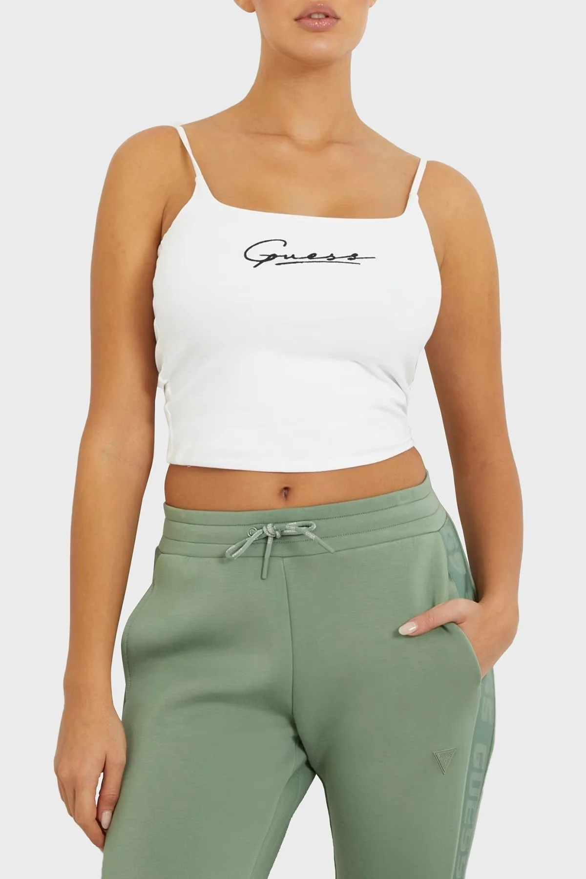 Guess Signature Streç Pamuklu Slim Fit İp Askılı V4RP06J1314 Bayan Top V4RP06 J1314 G011 BEYAZ - 1