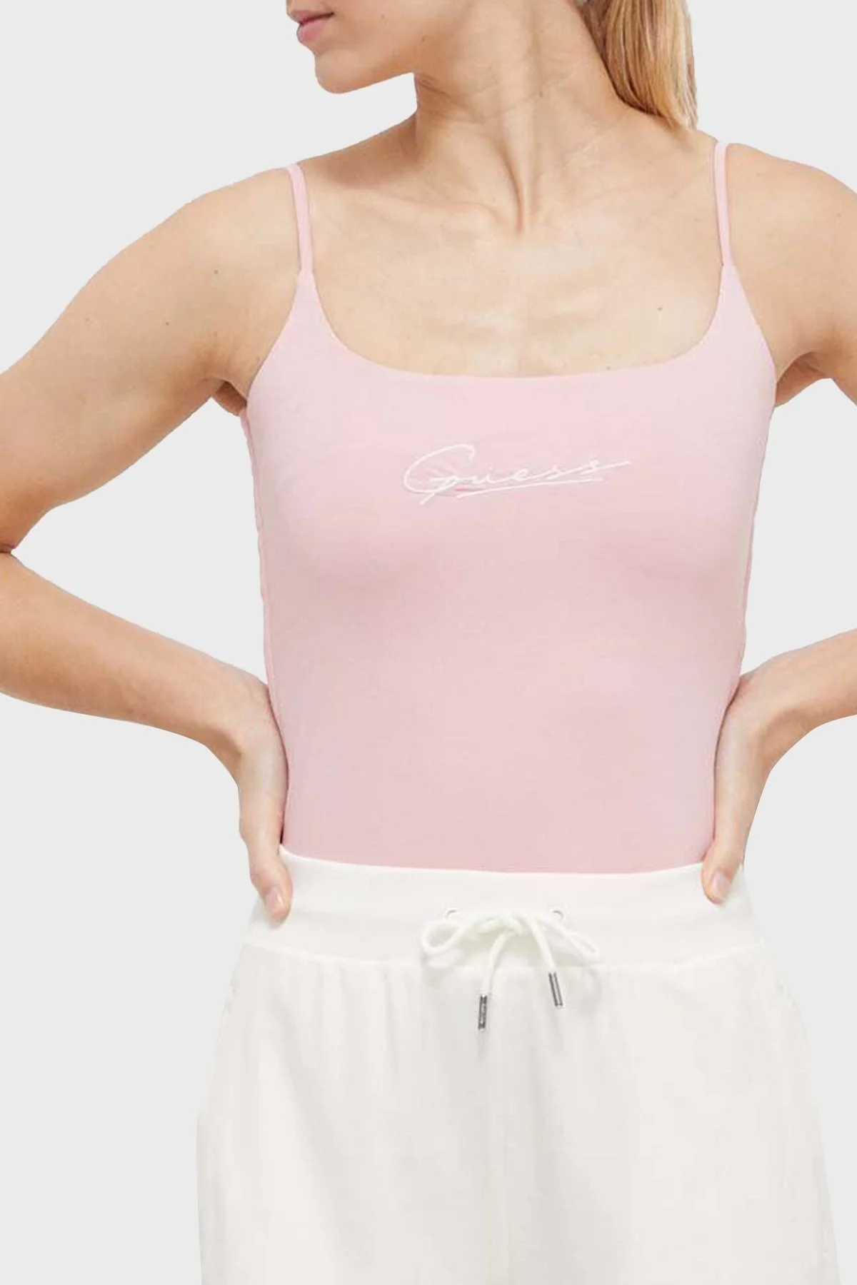 Guess Signature Streç Pamuklu Slim Fit İp Askılı V4RP06J1314 Bayan Top V4RP06 J1314 G63P PEMBE - 1