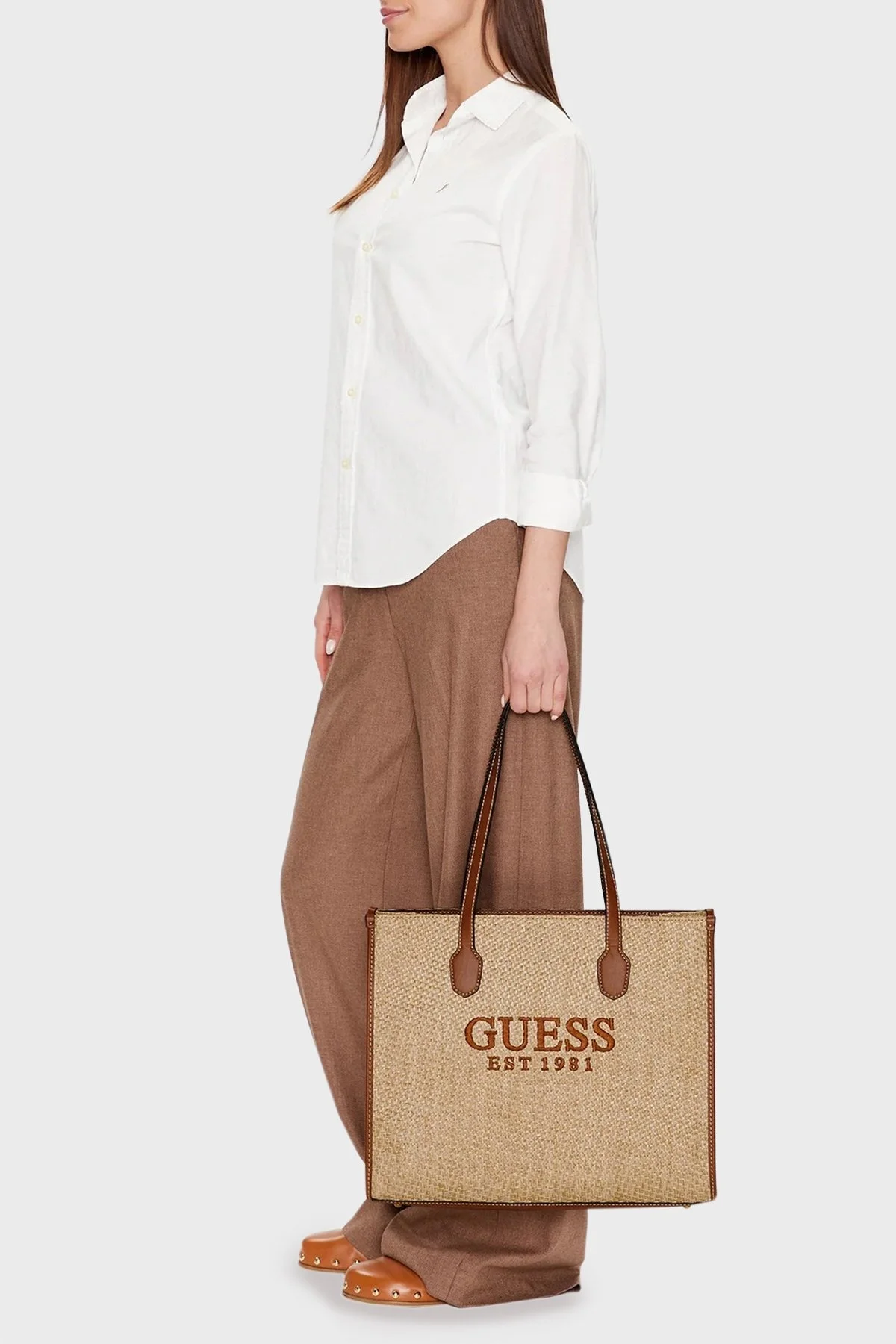 Guess Silvana Logolu Hasır Bayan Çanta HWWS8665240 NTC KAHVE - 2