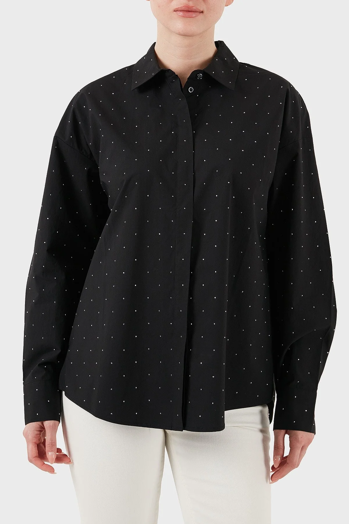 Guess Silvia % 100 Pamuk Comfort Fit Taşlı W5GH42WGWS0 Bayan Gömlek W5GH42 WGWS0 JBLK SİYAH - 7