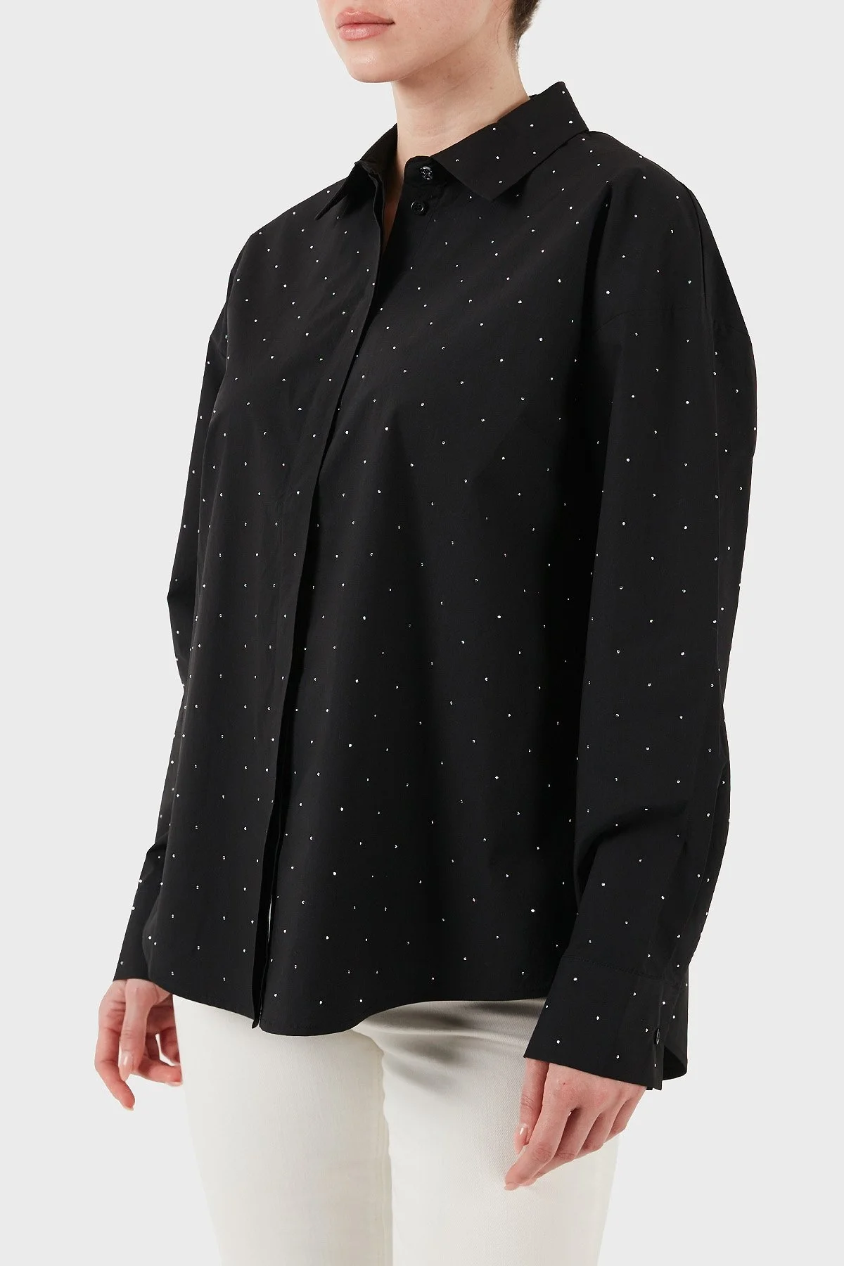 Guess Silvia % 100 Pamuk Comfort Fit Taşlı W5GH42WGWS0 Bayan Gömlek W5GH42 WGWS0 JBLK SİYAH - 11