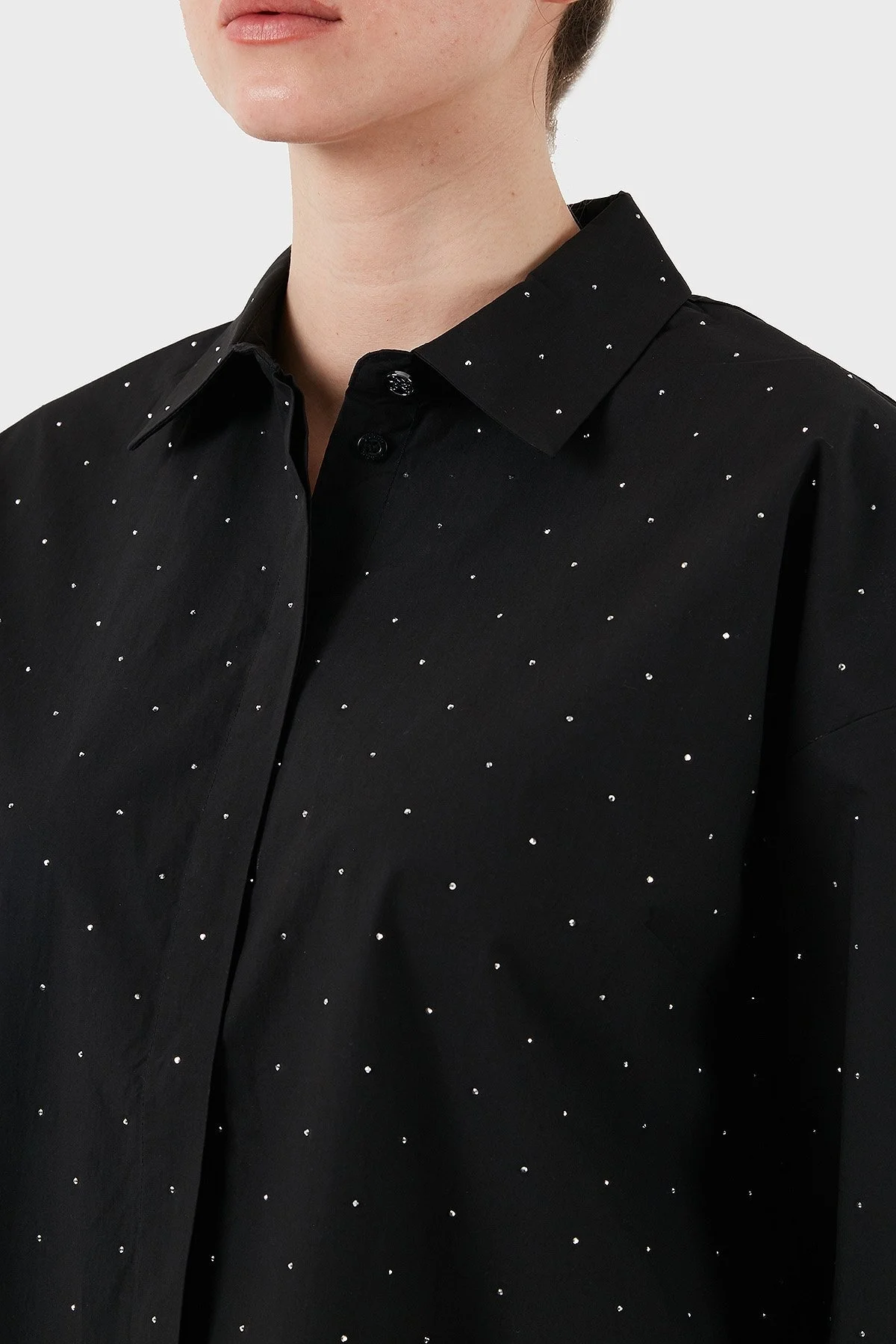 Guess Silvia % 100 Pamuk Comfort Fit Taşlı W5GH42WGWS0 Bayan Gömlek W5GH42 WGWS0 JBLK SİYAH - 12