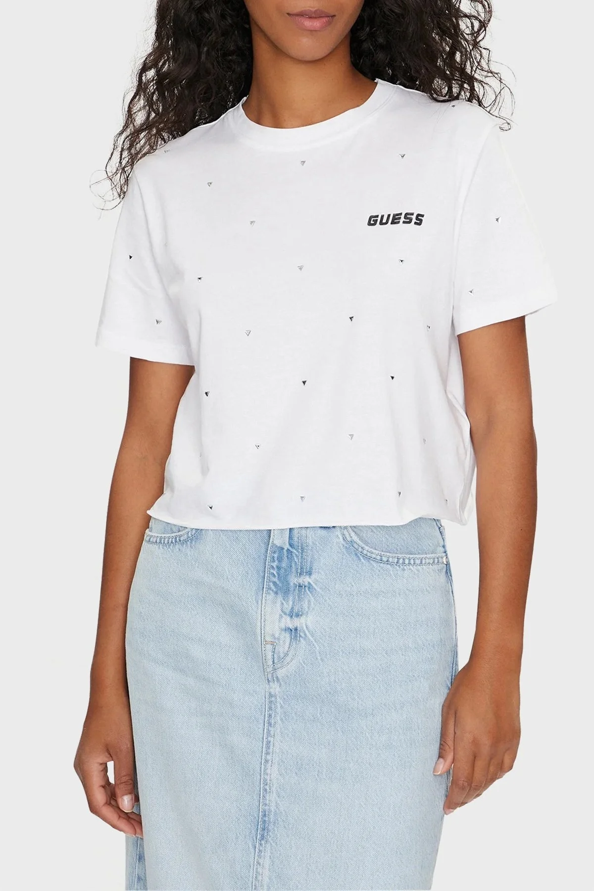 Guess Skylar Pamuklu Boxy Fit Crop V4GI08JA914 Bayan T Shirt V4GI08 JA914 G011 BEYAZ - 1