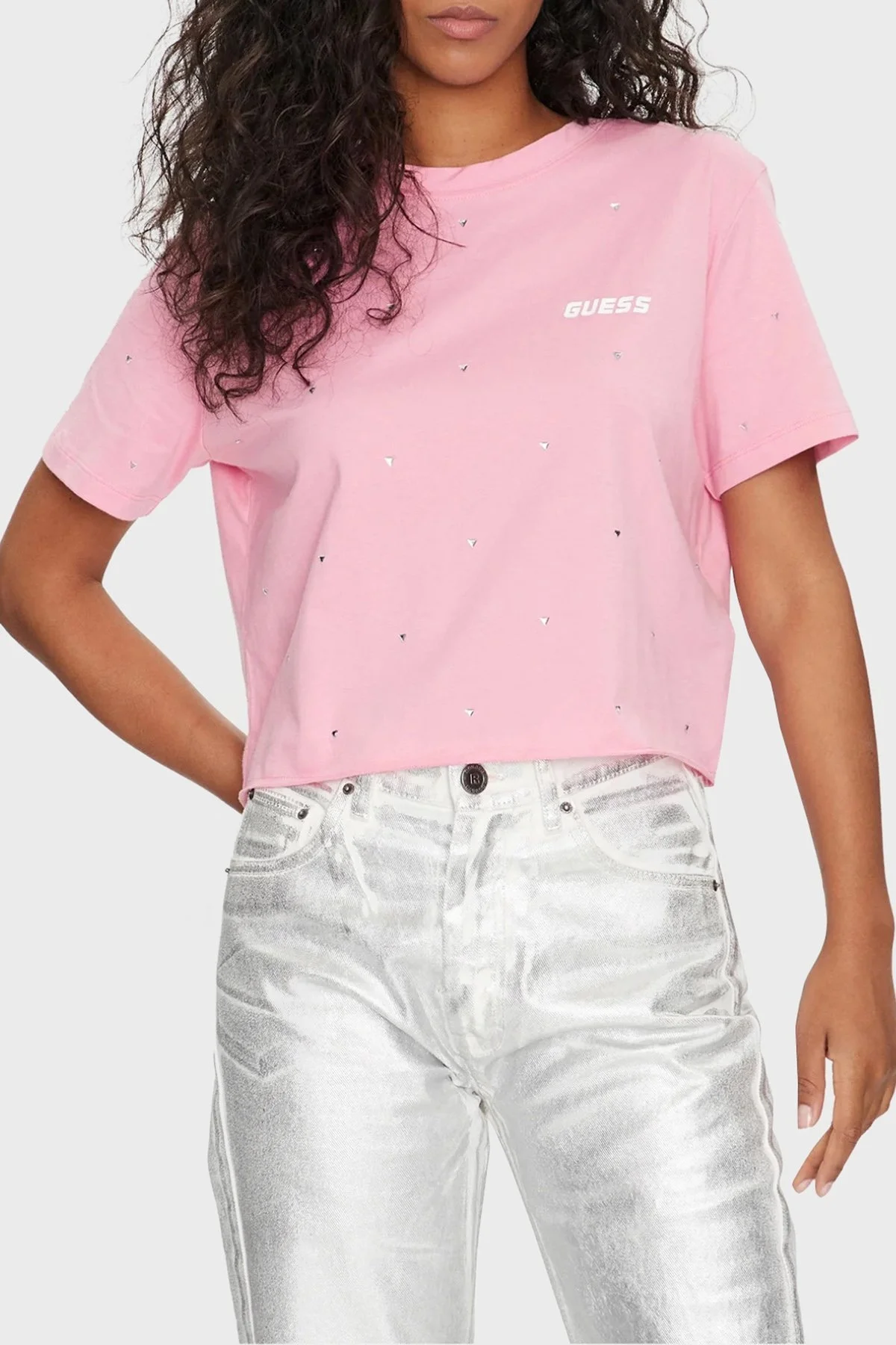 Guess Skylar Pamuklu Boxy Fit Crop V4GI08JA914 Bayan T Shirt V4GI08 JA914 PSPK PEMBE - 1