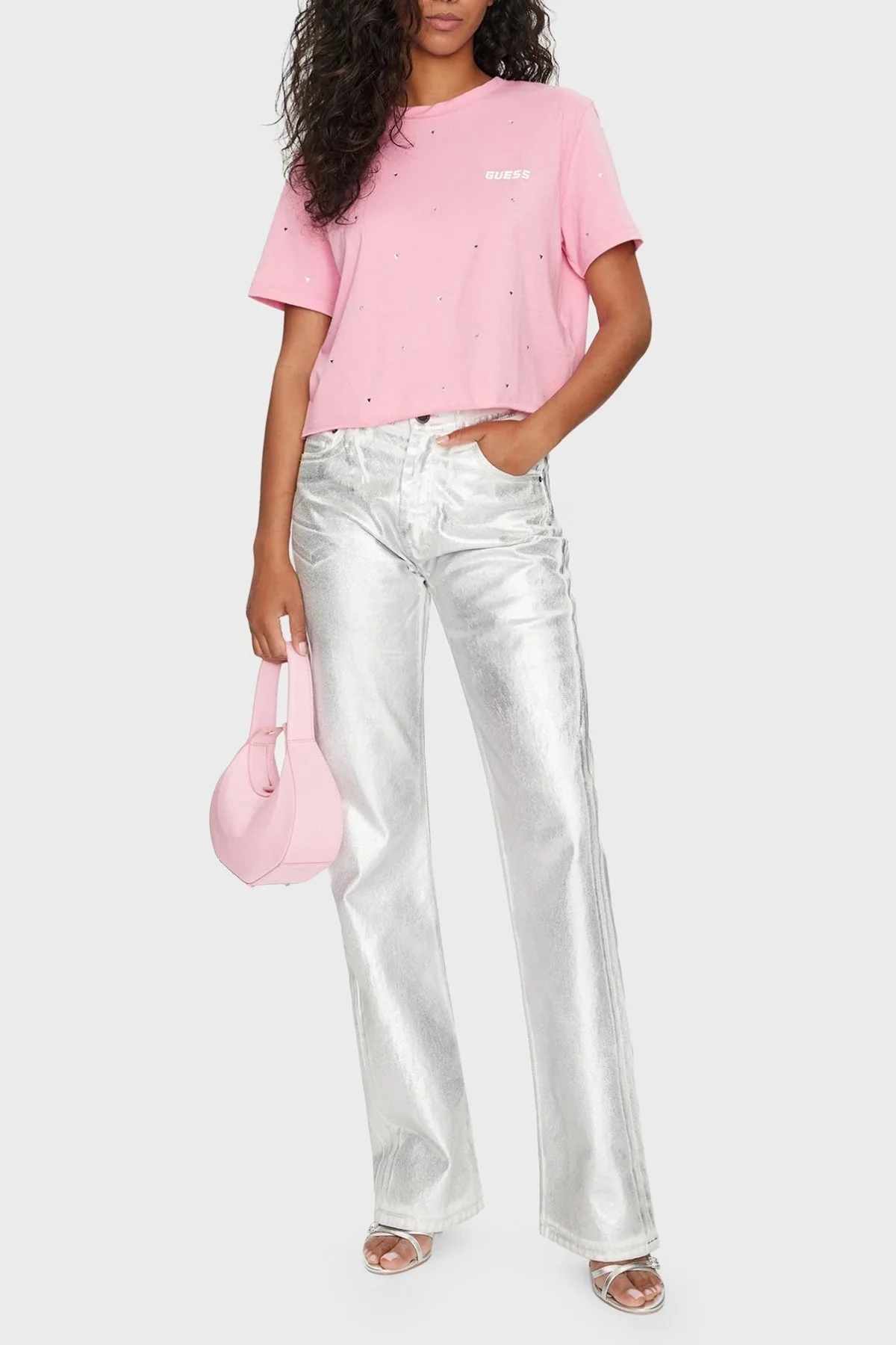 Guess Skylar Pamuklu Boxy Fit Crop V4GI08JA914 Bayan T Shirt V4GI08 JA914 PSPK PEMBE - 2