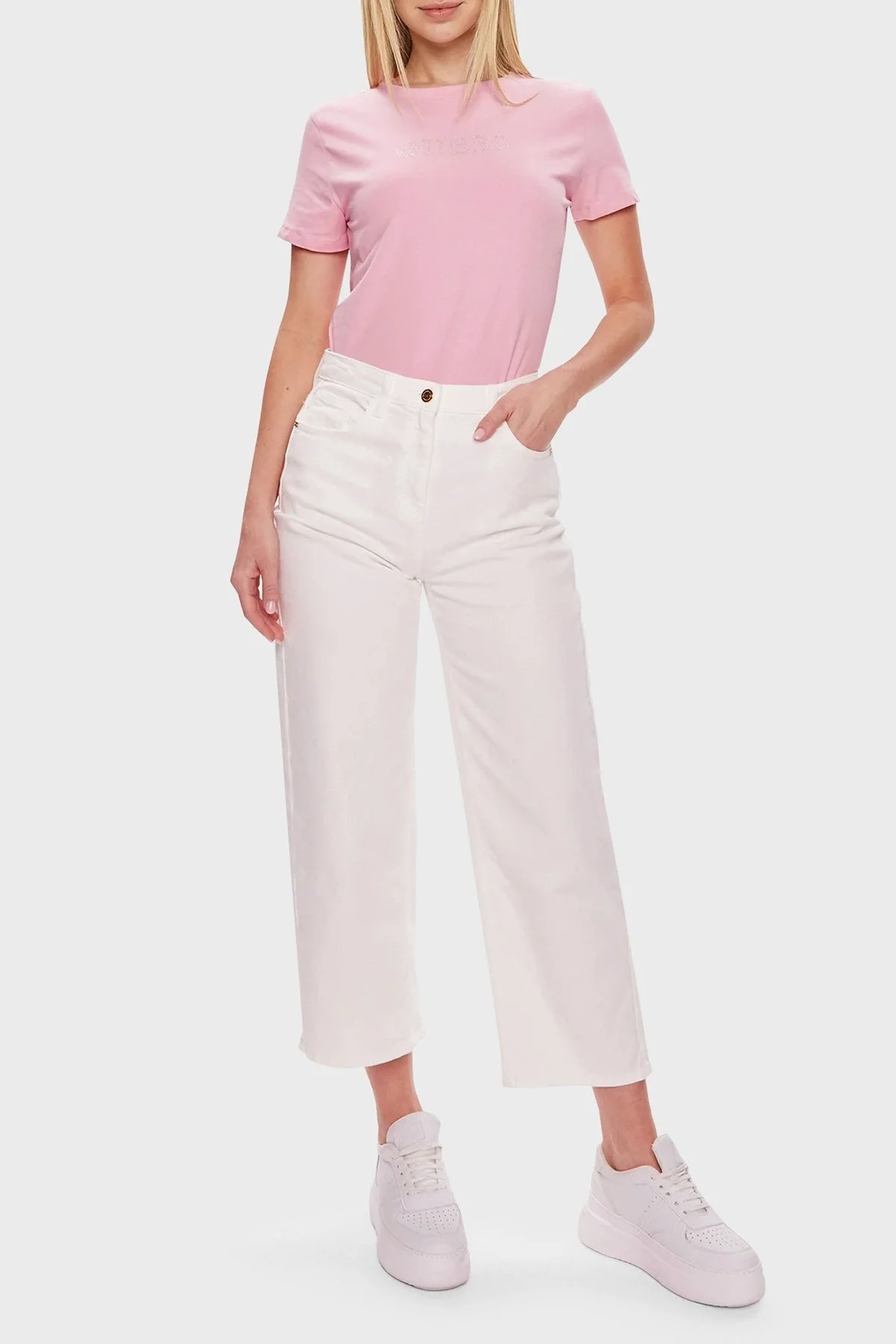 Guess Skylar Streç Pamuklu Slim Fit V4GI09J1314 Bayan T Shirt V4GI09 J1314P SPK PEMBE - 3