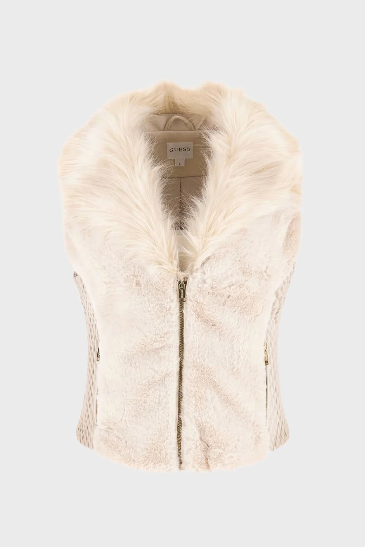 Guess Sl Amari Regular Fit Yumuşak Tüylü Yaka Fermuarlı W5BL0IKCP70 Bayan Yelek W5BL0I KCP70 F14G KREM - 5