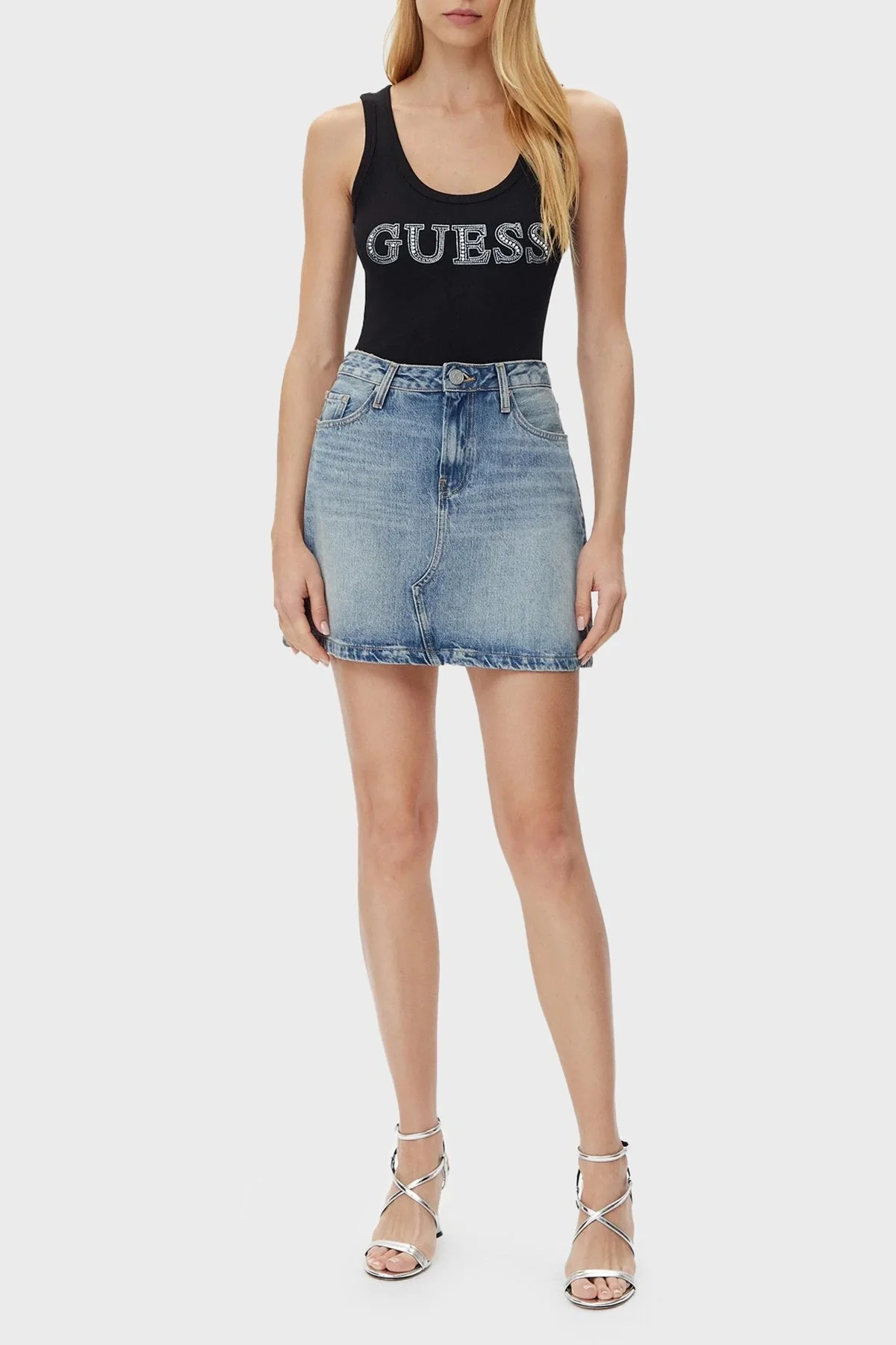 Guess Sl Embellished Pamuklu Regular Fit Yuvarlak Yaka W5GP29KA0H1 Bayan Top W5GP29 KA0H1 JBLK SİYAH - 7