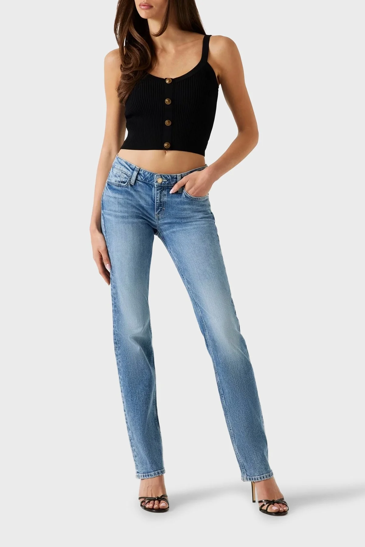 Guess Sl Emiie Fitilli Düğme Detaylı Regular Fit Yuvarlak Yaka W5YR10Z0130 Bayan Top W5YR10 Z0130 JBLK SİYAH - 2