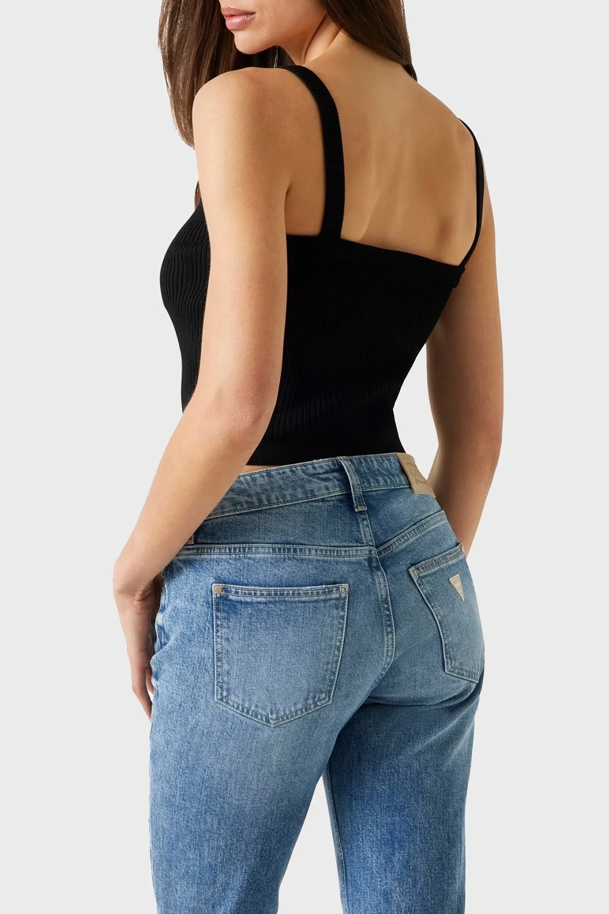 Guess Sl Emiie Fitilli Düğme Detaylı Regular Fit Yuvarlak Yaka W5YR10Z0130 Bayan Top W5YR10 Z0130 JBLK SİYAH - 3