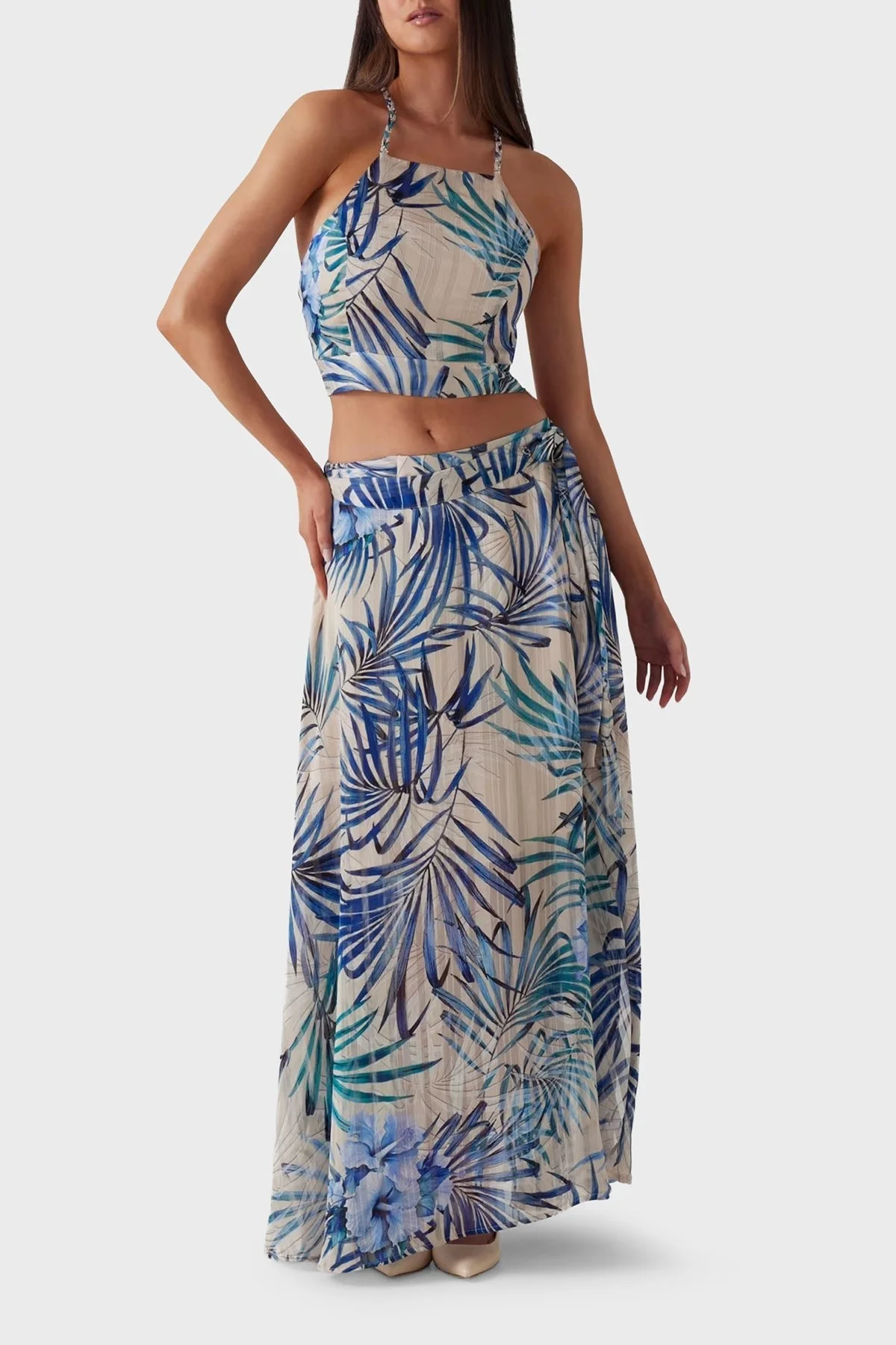 Guess Sl Gaelle Çiçek Desenli Slim Fit Kare Yaka Askılı W5GH74WH9Z2 Bayan Top W5GH74 WH9Z2 P7VM KREM-MAVİ - 2