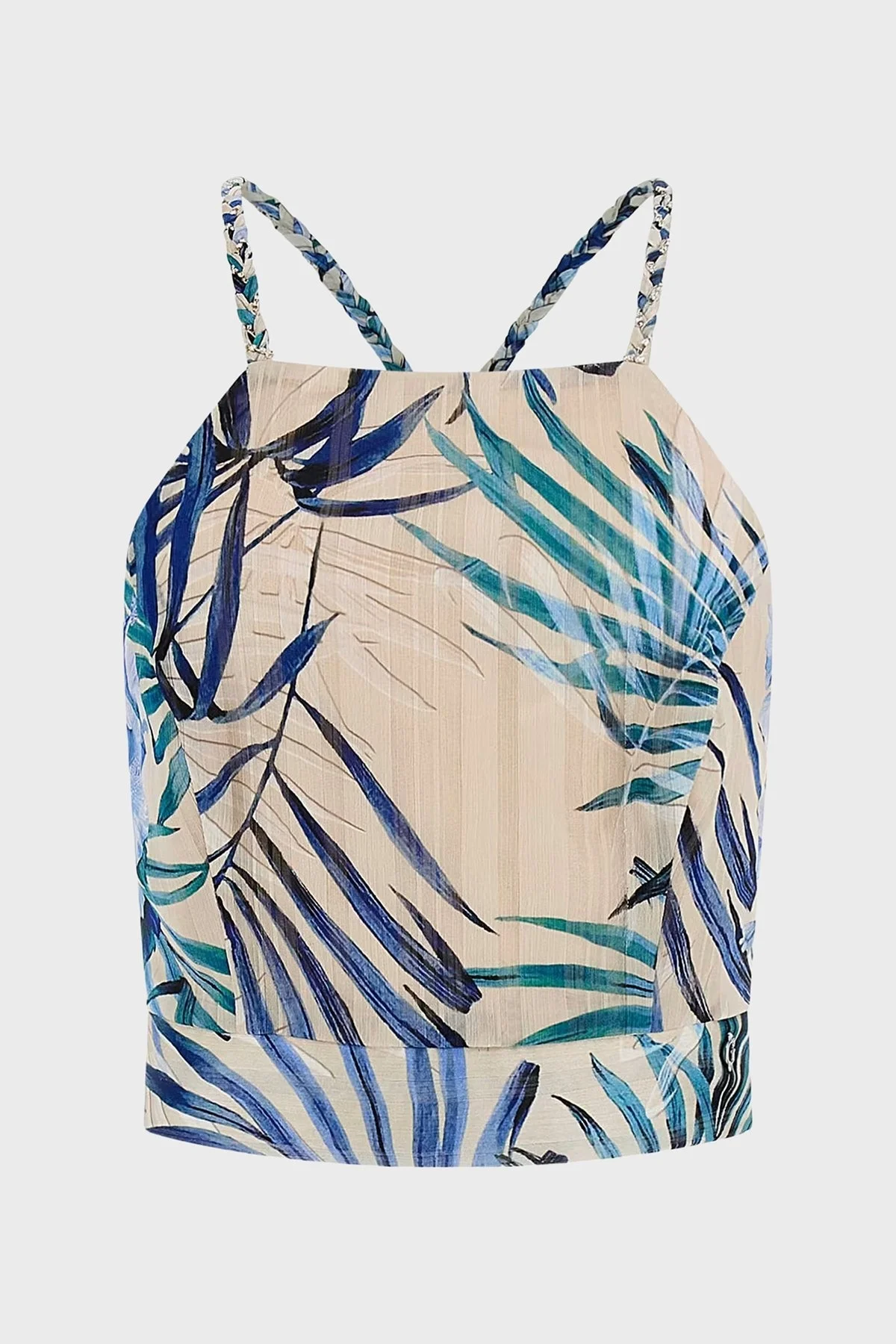 Guess Sl Gaelle Çiçek Desenli Slim Fit Kare Yaka Askılı W5GH74WH9Z2 Bayan Top W5GH74 WH9Z2 P7VM KREM-MAVİ - 5