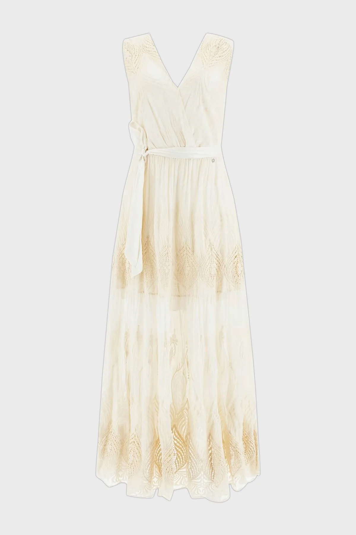 Guess Sl İşlemeli İpek Karışımlı Dökümlü Maxi Transparan Pam Bayan Elbise W3GK42WFDB0 G012 BEJ - 3