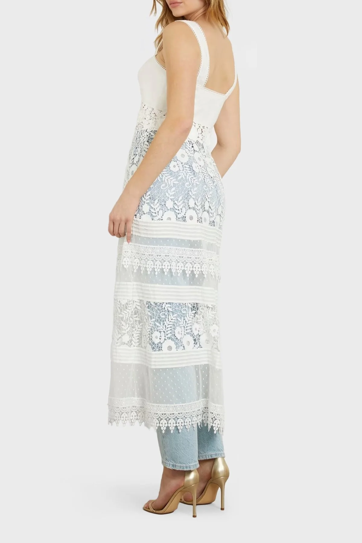 Guess Sl Jolene Pamuklu Dantelli Uzun W4GK56WG5K0 Bayan Elbise W4GK56 WG5K0 G011 BEYAZ - 9