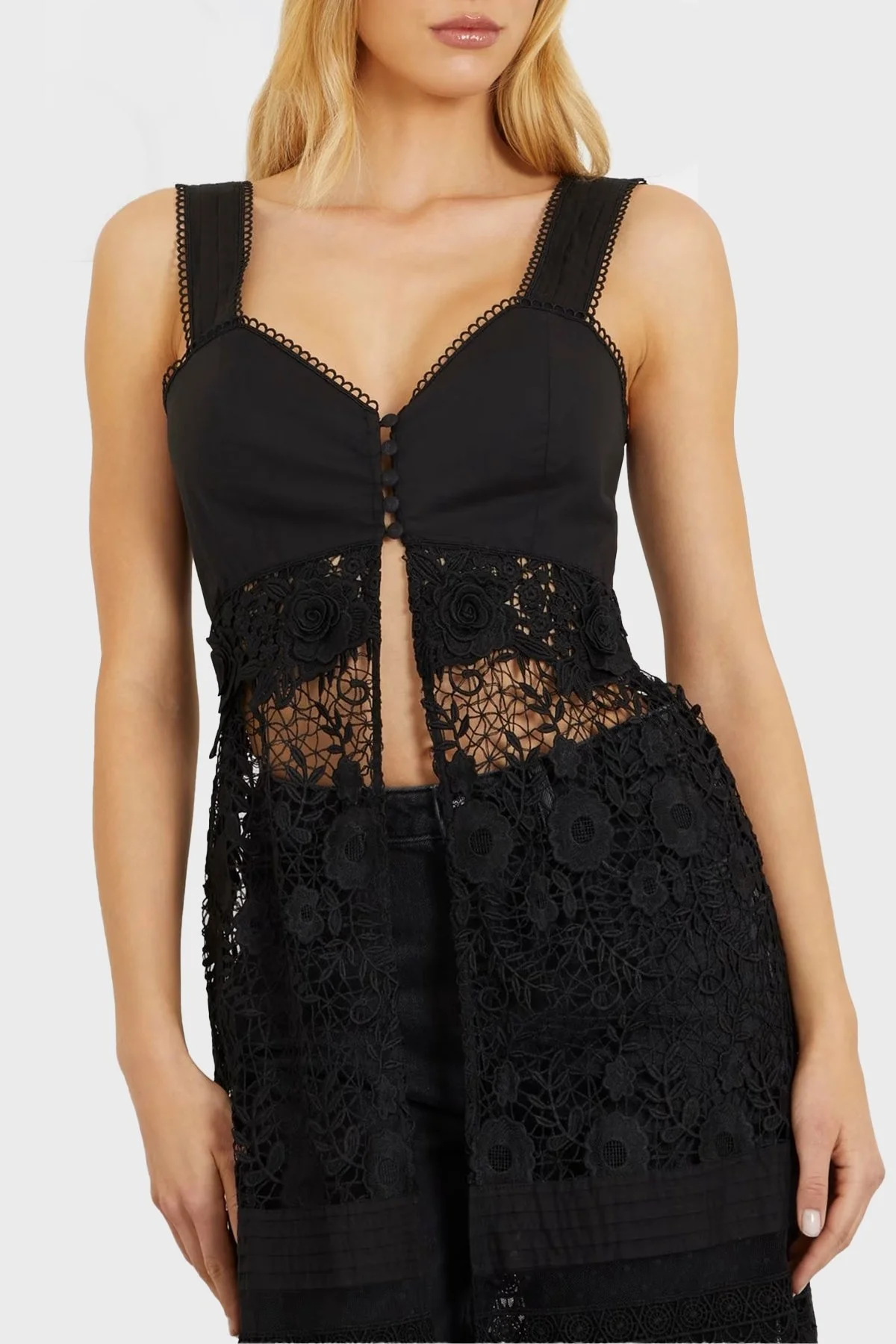 Guess Sl Jolene Pamuklu Dantelli Uzun W4GK56WG5K0 Bayan Elbise W4GK56 WG5K0 JBLK SİYAH - 7