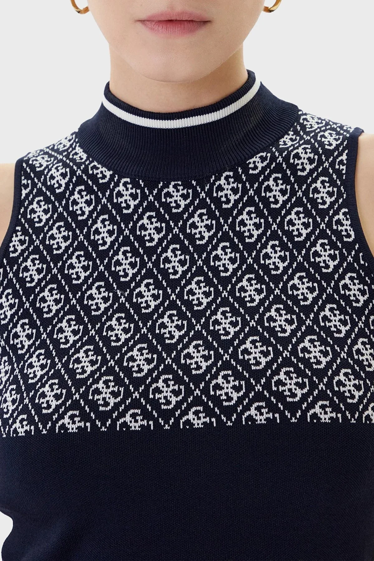 Guess Sl Rn Lise 4G Logolu Slim Fit Yarım Balıkçı Yaka Triko W3YR26Z37K0 Bayan Kazak W3YR26 Z37K0 FBCF LACİVERT - 4