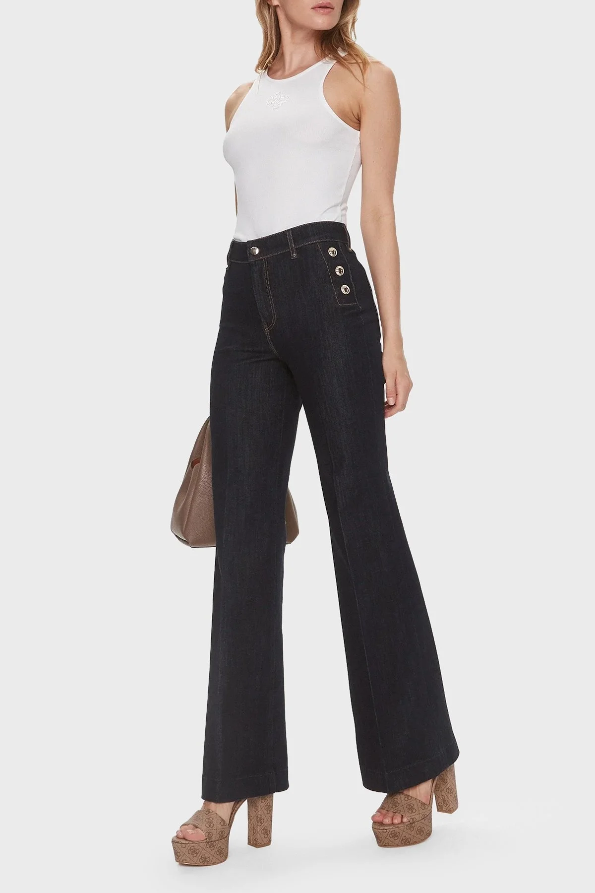 Guess Sl Round Slim Fit Bisiklet Yaka W4RP43 KAZH2 Bayan Top W4RP43KAZH2 G011 BEYAZ - 3