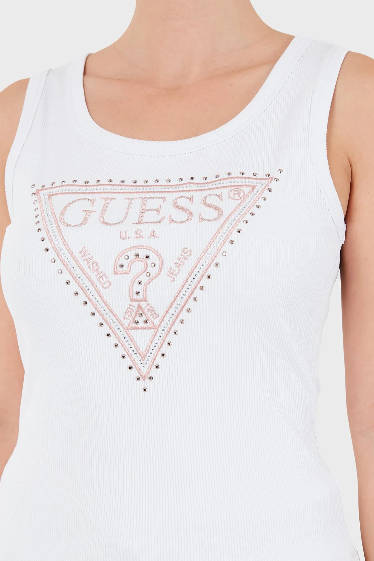 Guess Sl Savina Logolu Pamuklu Geniş Yaka W6BP20K6255 Kadın Top W6BP20 K6255 G011 Beyaz - 6