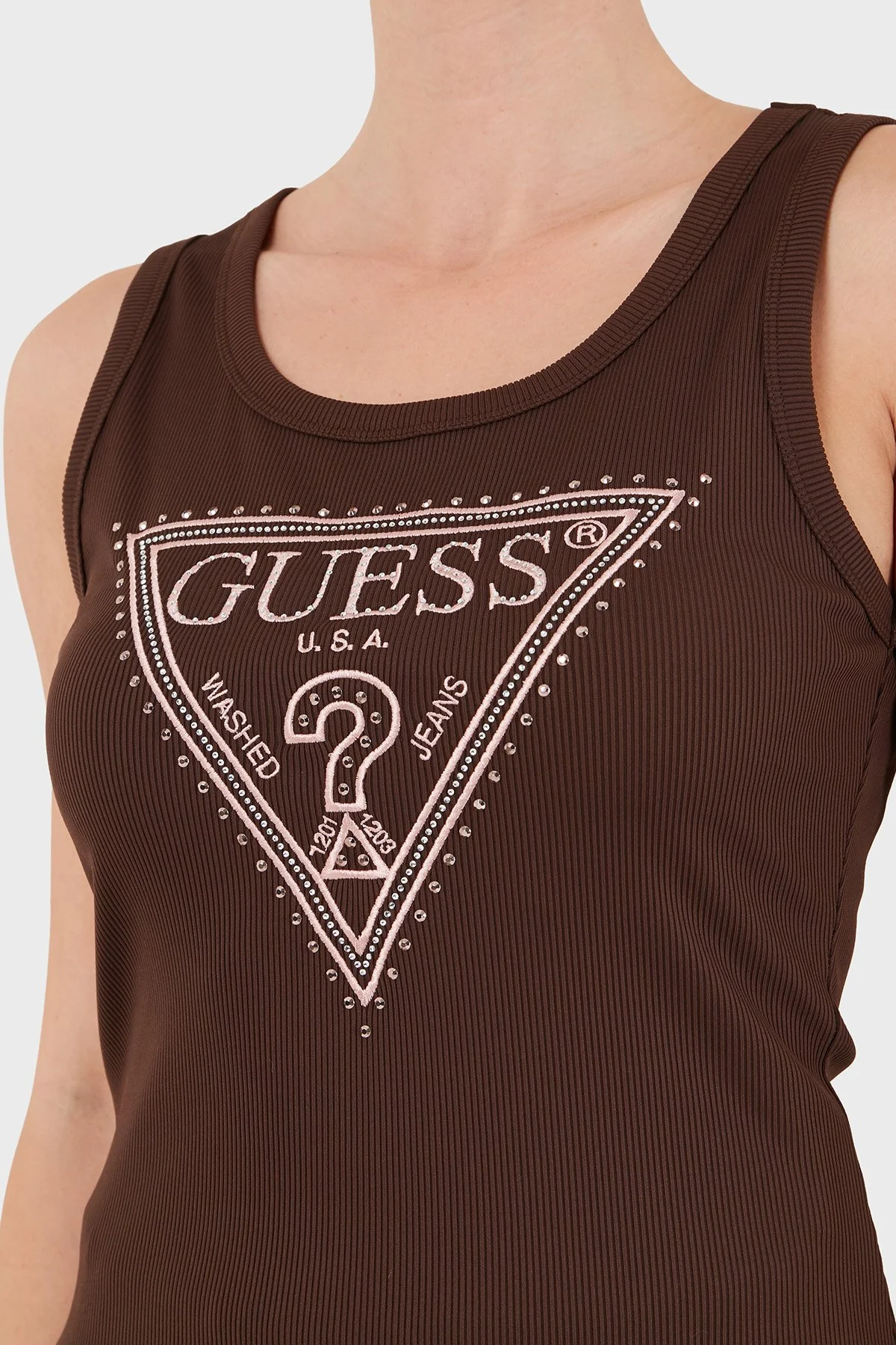 Guess Sl Savina Logolu Pamuklu Geniş Yaka W6BP20K6255 Kadın Top W6BP20 K6255 G1EA Kahve - 6
