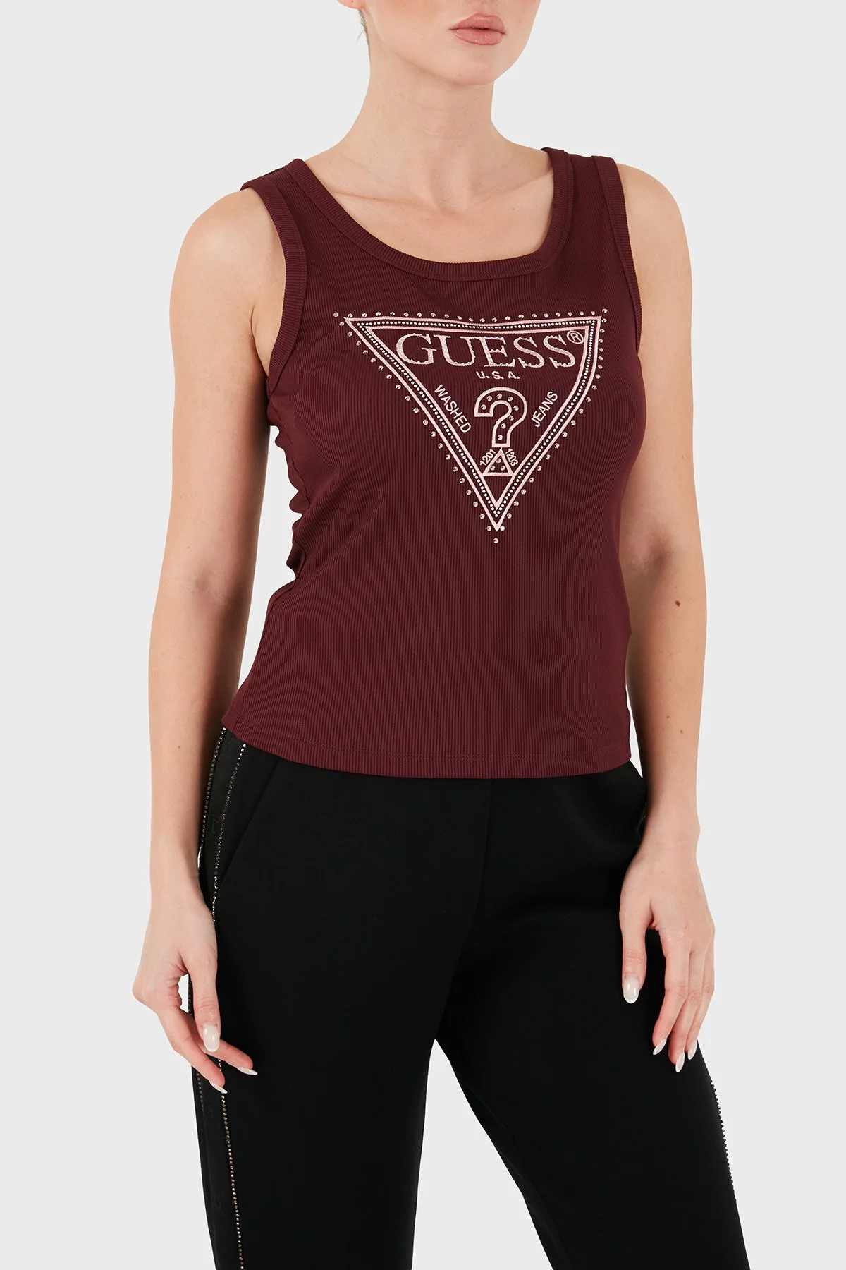 Guess Sl Savina Logolu Pamuklu Geniş Yaka W6BP20K6255 Kadın Top W6BP20 K6255 G596 Bordo - 1