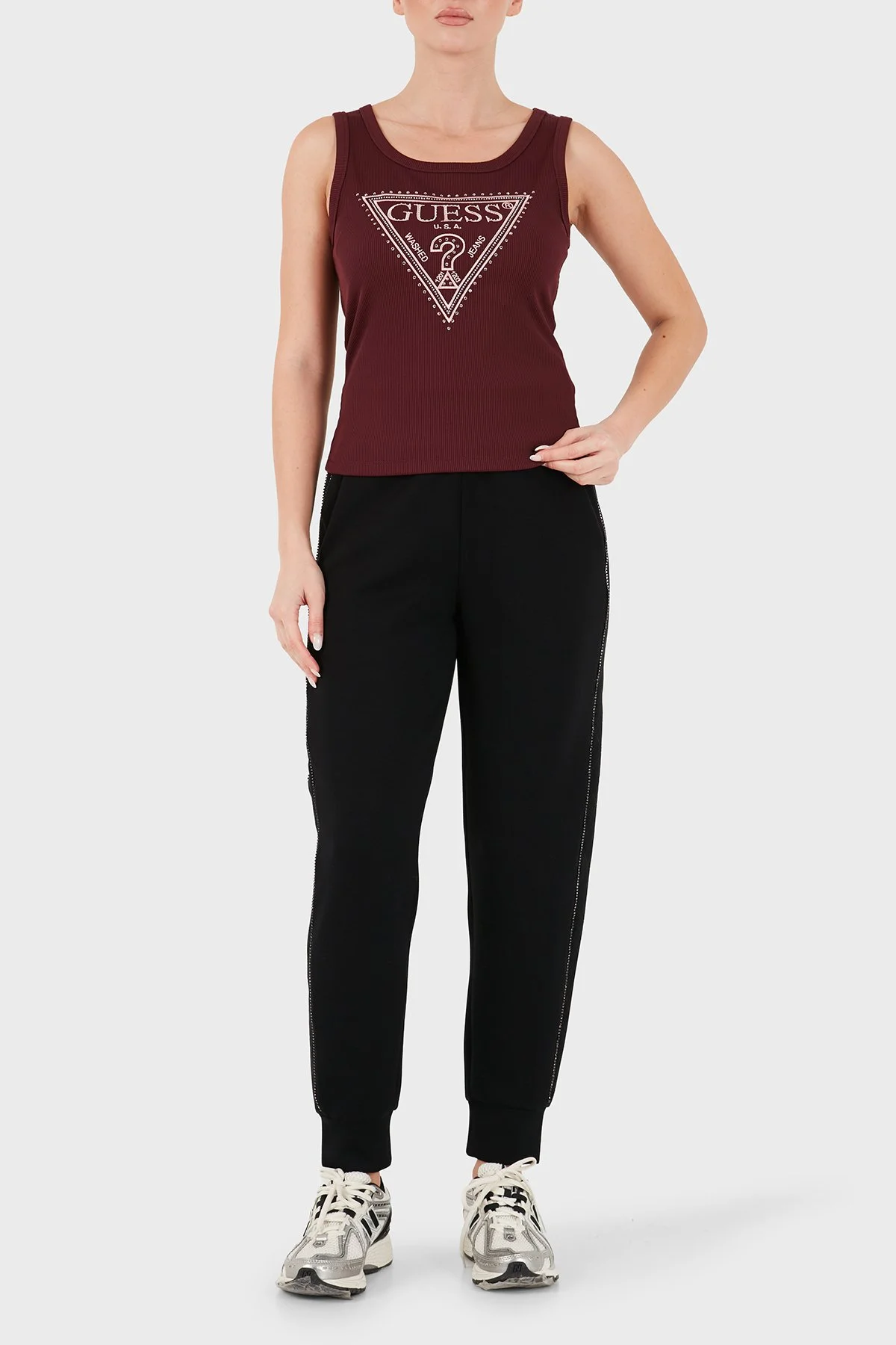 Guess Sl Savina Logolu Pamuklu Geniş Yaka W6BP20K6255 Kadın Top W6BP20 K6255 G596 Bordo - 2