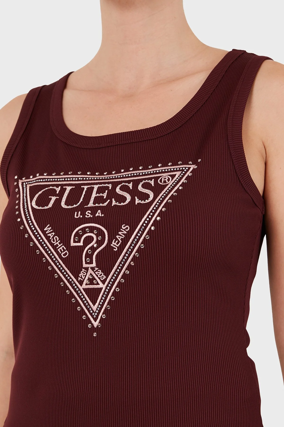 Guess Sl Savina Logolu Pamuklu Geniş Yaka W6BP20K6255 Kadın Top W6BP20 K6255 G596 Bordo - 5