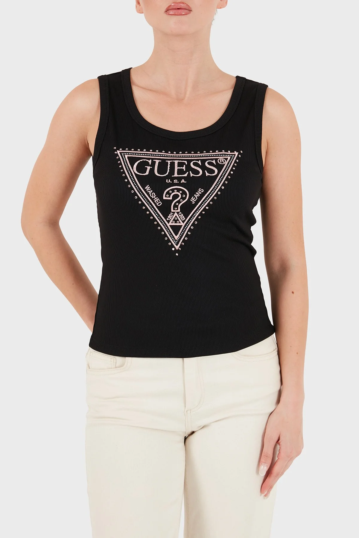 Guess Sl Savina Logolu Pamuklu Geniş Yaka W6BP20K6255 Kadın Top W6BP20 K6255 JBLK Siyah - 4