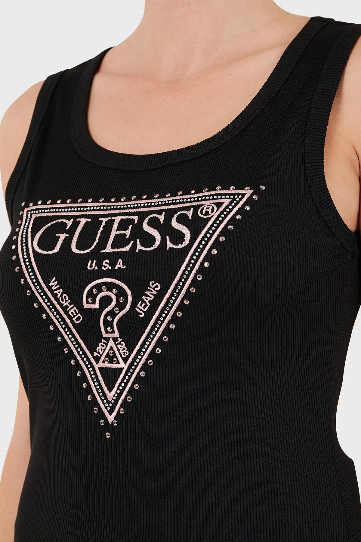 Guess Sl Savina Logolu Pamuklu Geniş Yaka W6BP20K6255 Kadın Top W6BP20 K6255 JBLK Siyah - 6