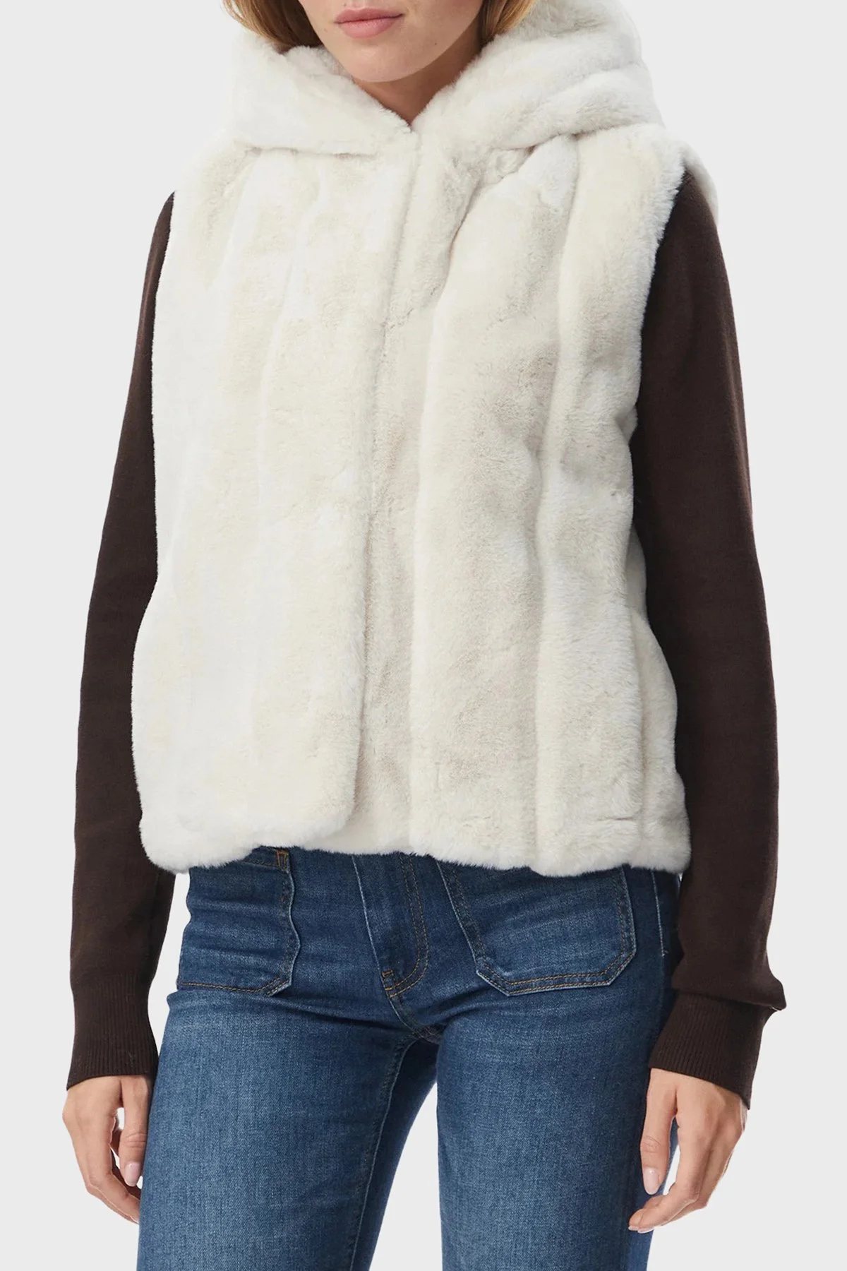 Guess Sl Sophy Yumuşak Dokulu Kapüşonlu Astarlı Peluş W5BL99WDCH0 Kadın Yelek W5BL99 WDCH0 G9L9 Ekru - 1