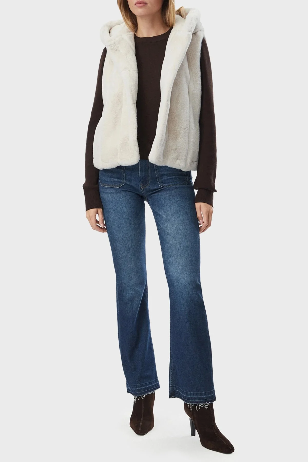 Guess Sl Sophy Yumuşak Dokulu Kapüşonlu Astarlı Peluş W5BL99WDCH0 Kadın Yelek W5BL99 WDCH0 G9L9 Ekru - 2