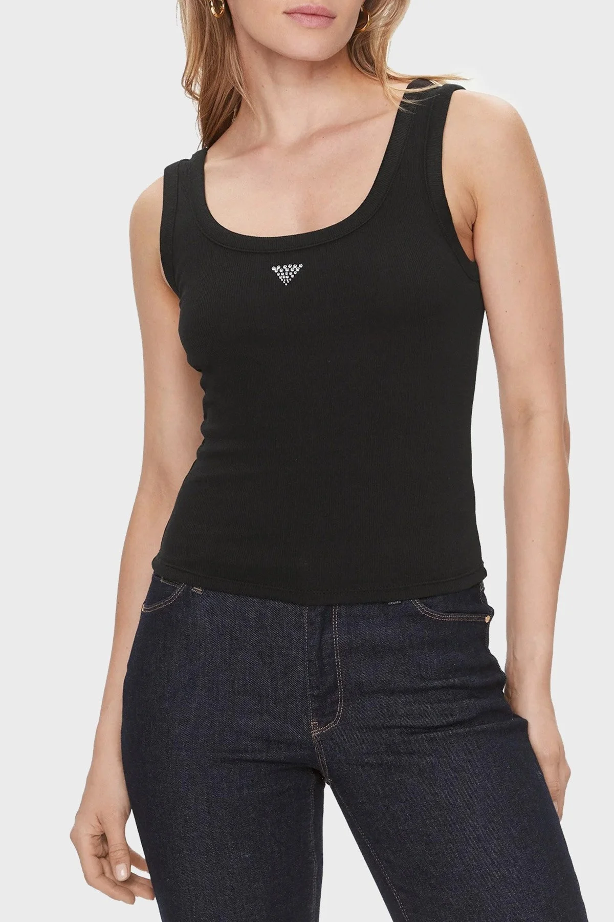 Guess Sl Triangle Pamuklu Slim Fit Bisiklet Yaka W3YP68KA0H1 Bayan Top W3YP68KA0H1 JBLK SİYAH - 5