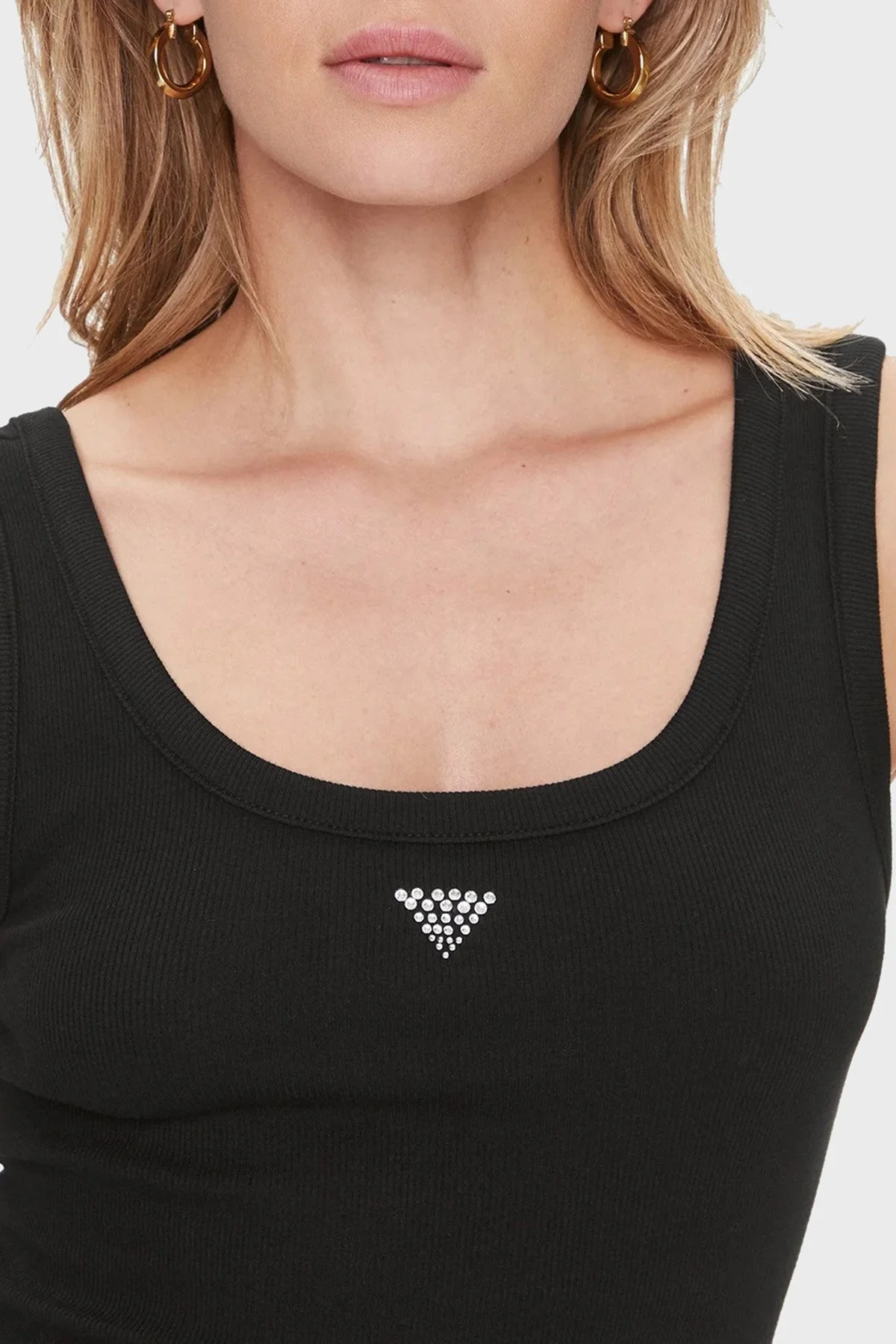 Guess Sl Triangle Pamuklu Slim Fit Bisiklet Yaka W3YP68KA0H1 Bayan Top W3YP68KA0H1 JBLK SİYAH - 8