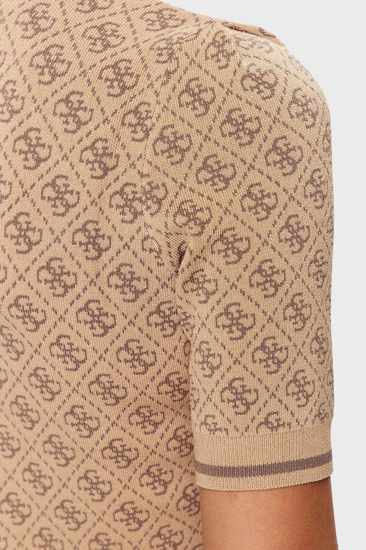 Guess Slim Fit Bisiklet Yaka Logo Desenli Kısa Kollu Mini Bayan Elbise W3YK39Z37K0 F1FP KAHVE - 5