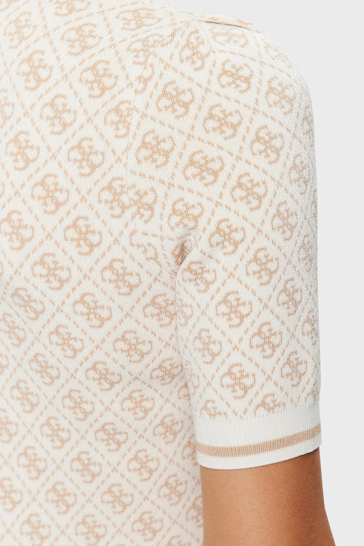 Guess Slim Fit Bisiklet Yaka Logo Desenli Kısa Kollu Mini Bayan Elbise W3YK39Z37K0 F1GL EKRU - 4