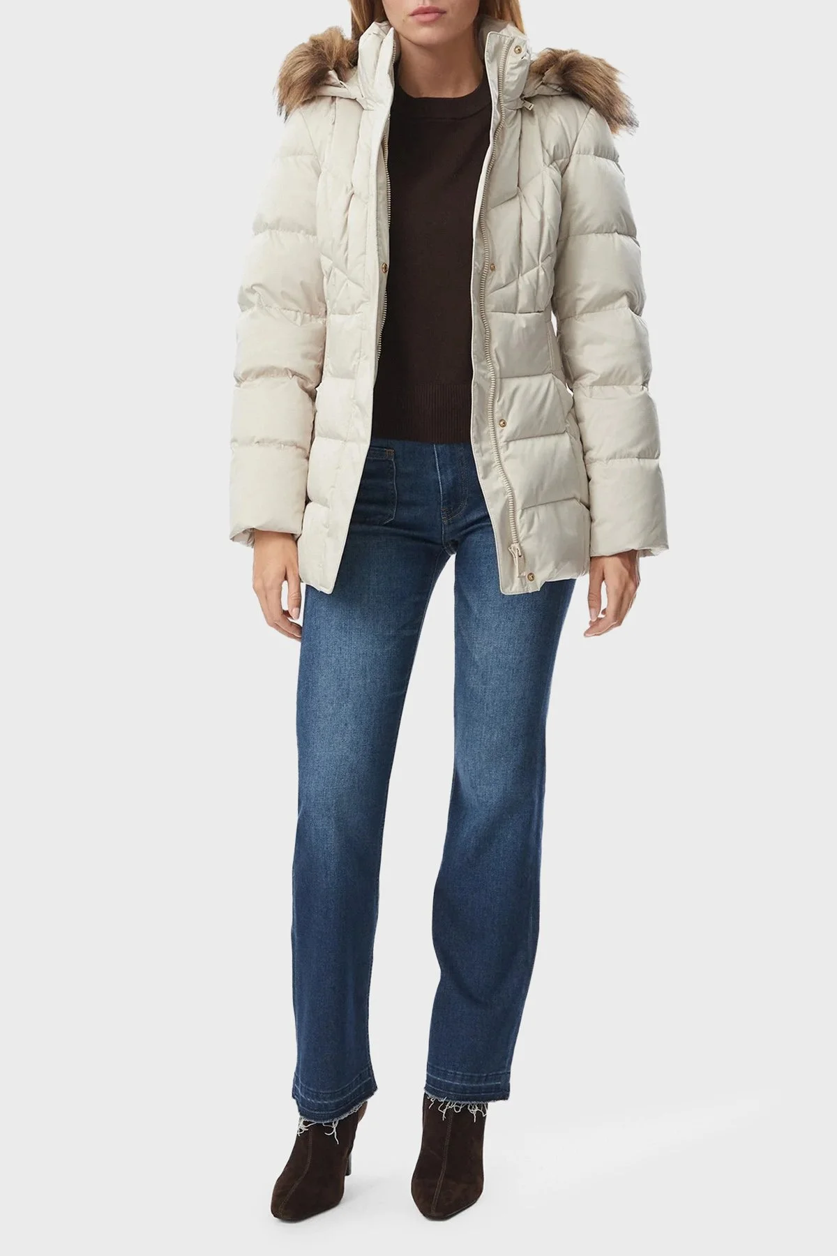 Guess Slim Fit Kapüşonlu Yaka Kapitoneli Fermuarlı W6BL38W4087 Kadın Mont W6BL38 W4087 A115 Bej - 2