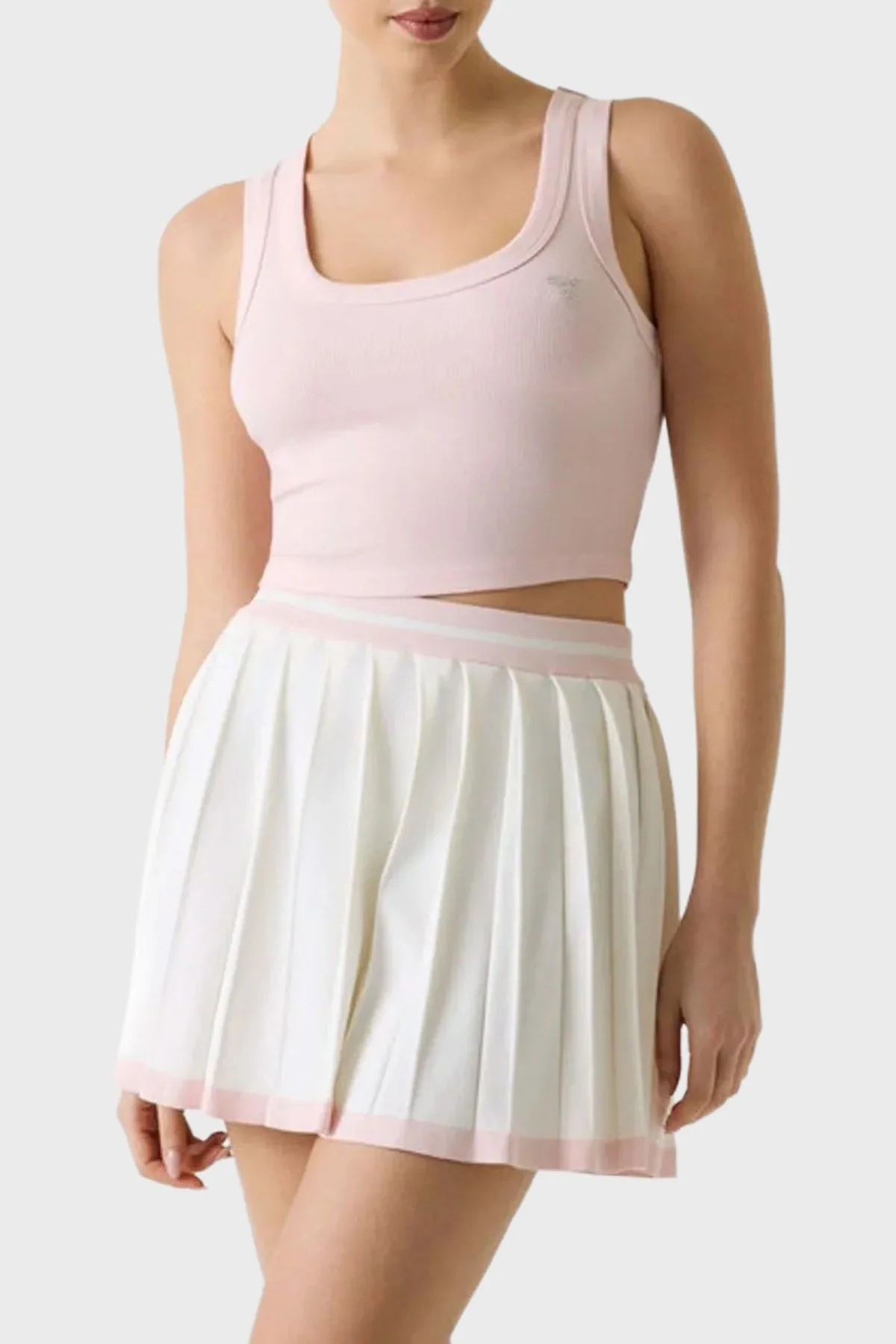 Guess Slim Fit Yuvarlak Yaka Fitilli V6GP07K2987 Kadın Crop V6GP07 K2987 G63M PUDRA - 2