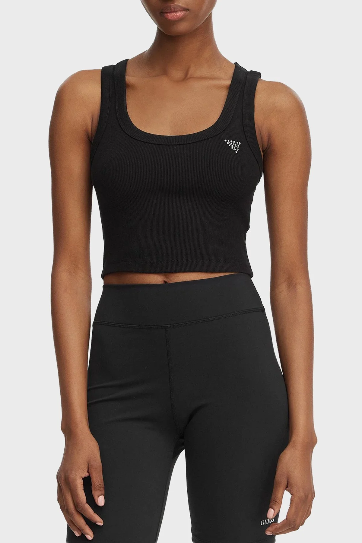 Guess Slim Fit Yuvarlak Yaka Fitilli V6GP07K2987 Kadın Crop V6GP07 K2987 JBLK SİYAH - 1